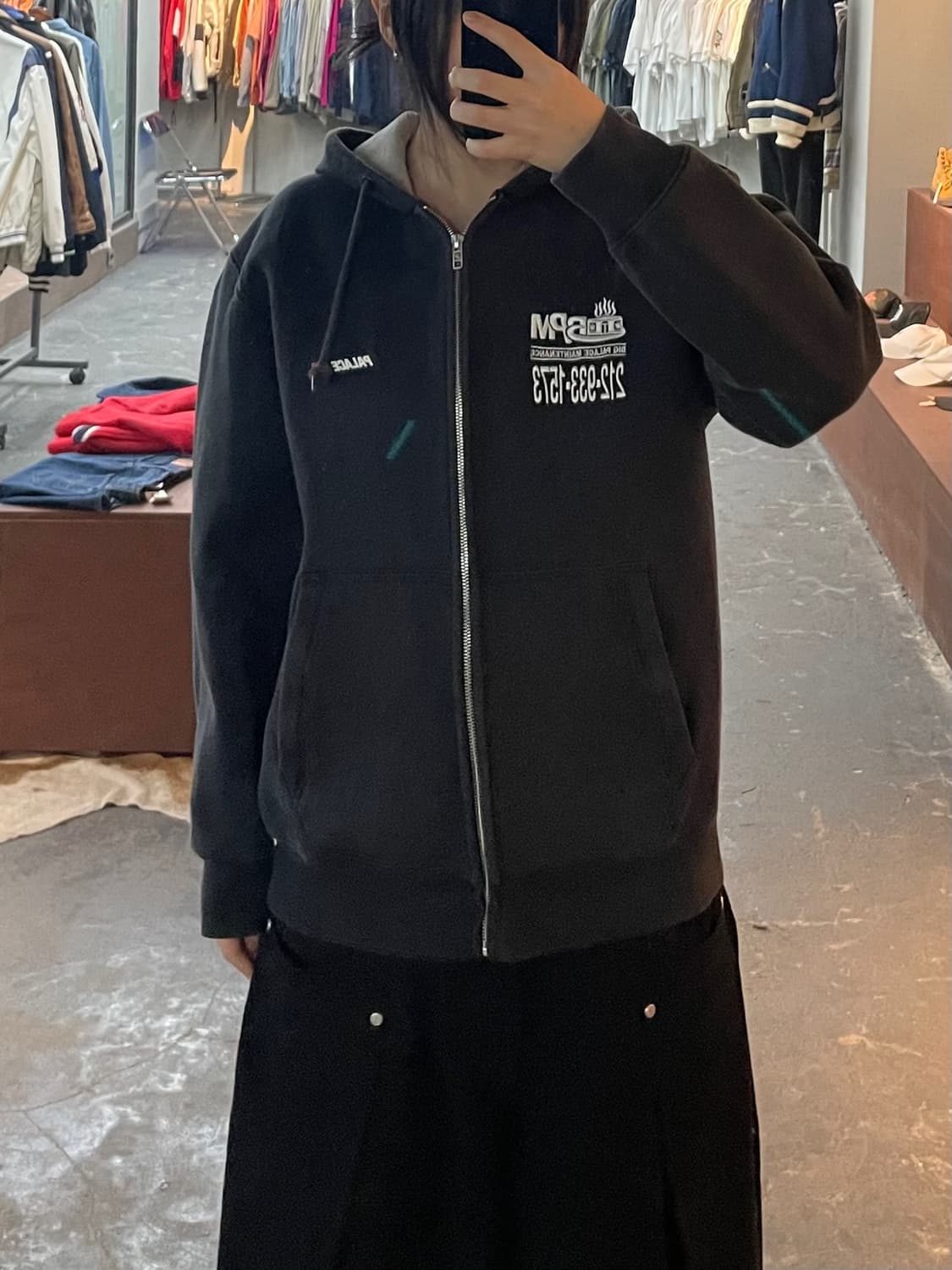 팔라스 자수로고 스펠아웃 블랙 후드집업 H2276 상품이미지1