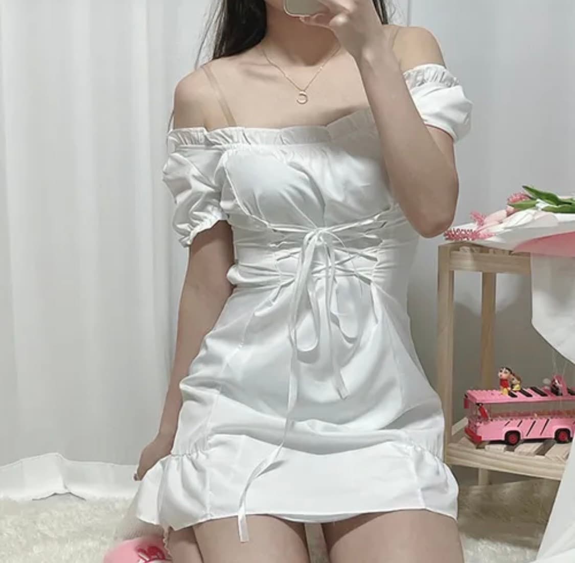 화이트 셔링 코르셋 미니 원피스 새상품 상품이미지1