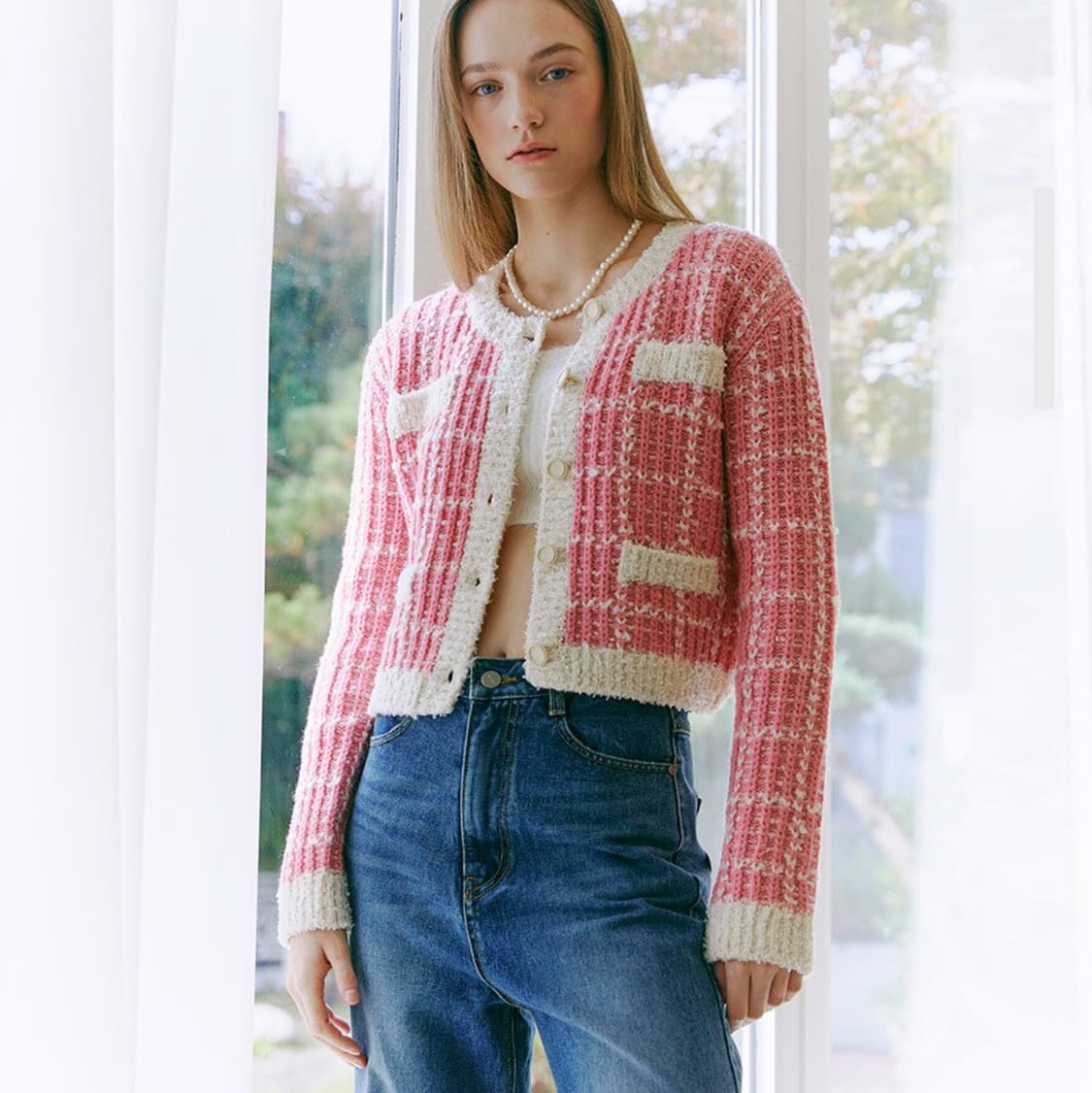 에트몽(ETMON) 장원영 트위드 니트가디건 55-66 새상품 상품이미지1