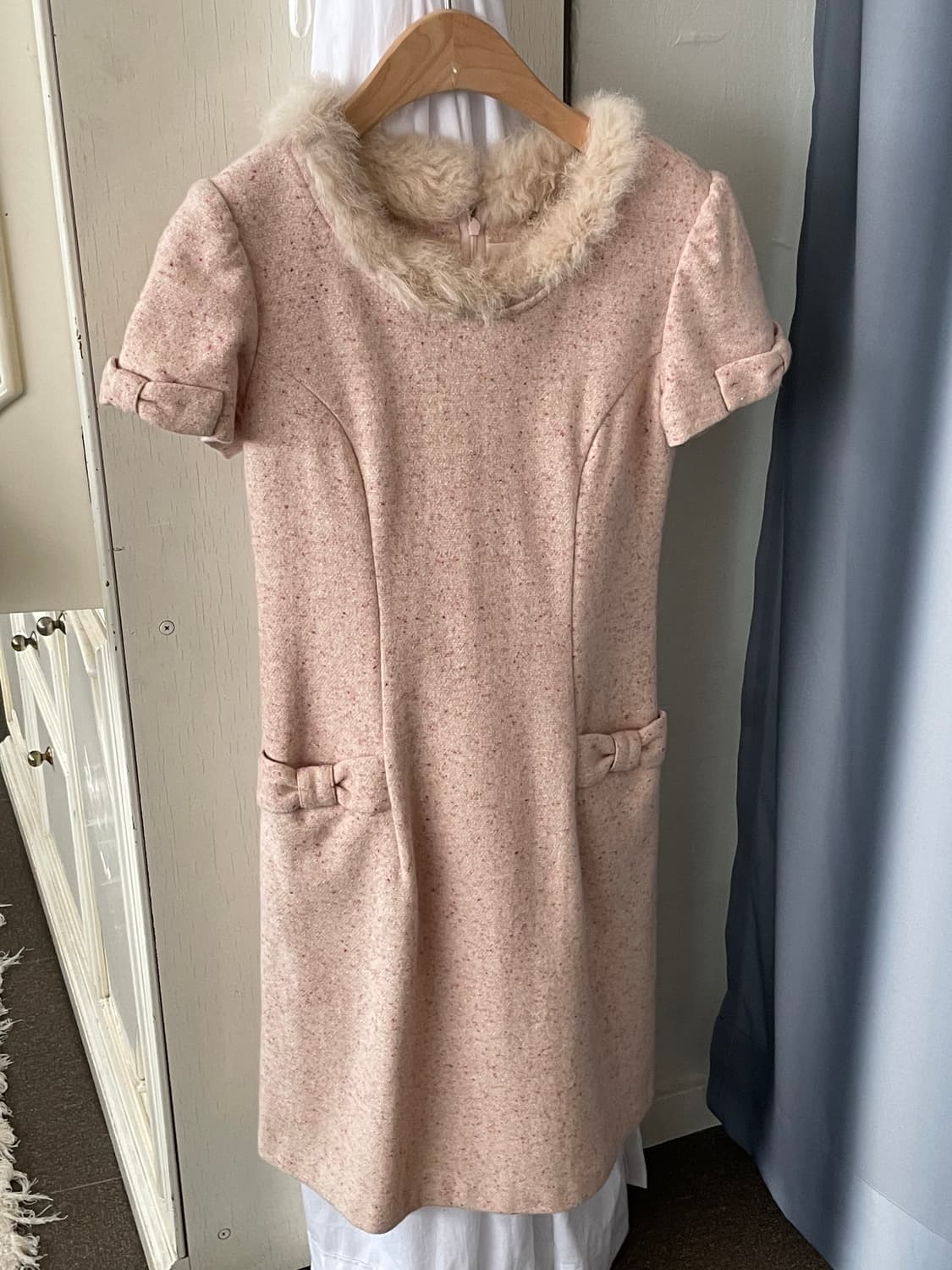 vintage ribbon rabbit fur midi dress 상품이미지1