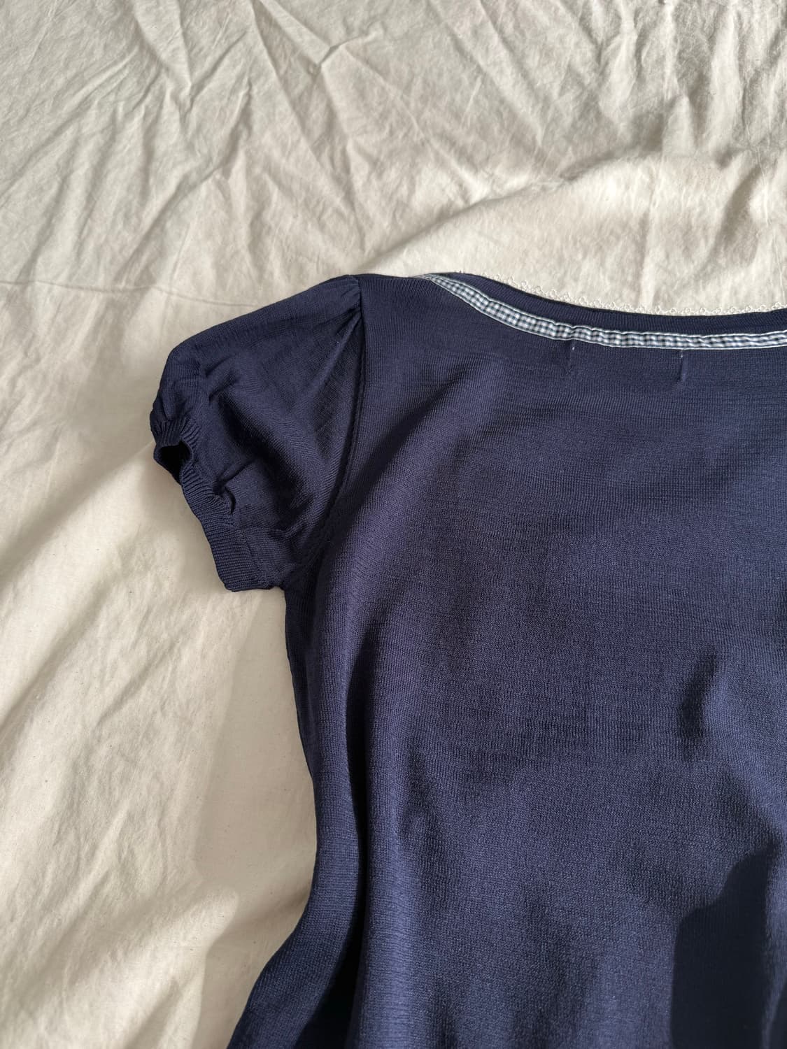 네이비 러블리 로걀 긱시크 반팔탑 상품이미지5