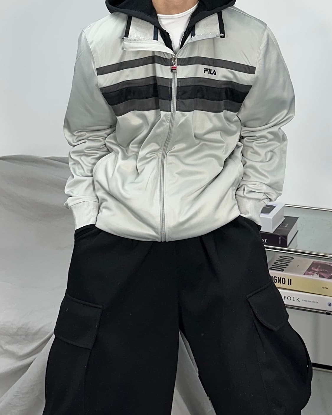 휠라 그레이 배색 트랙탑 져지 XL 상품이미지1