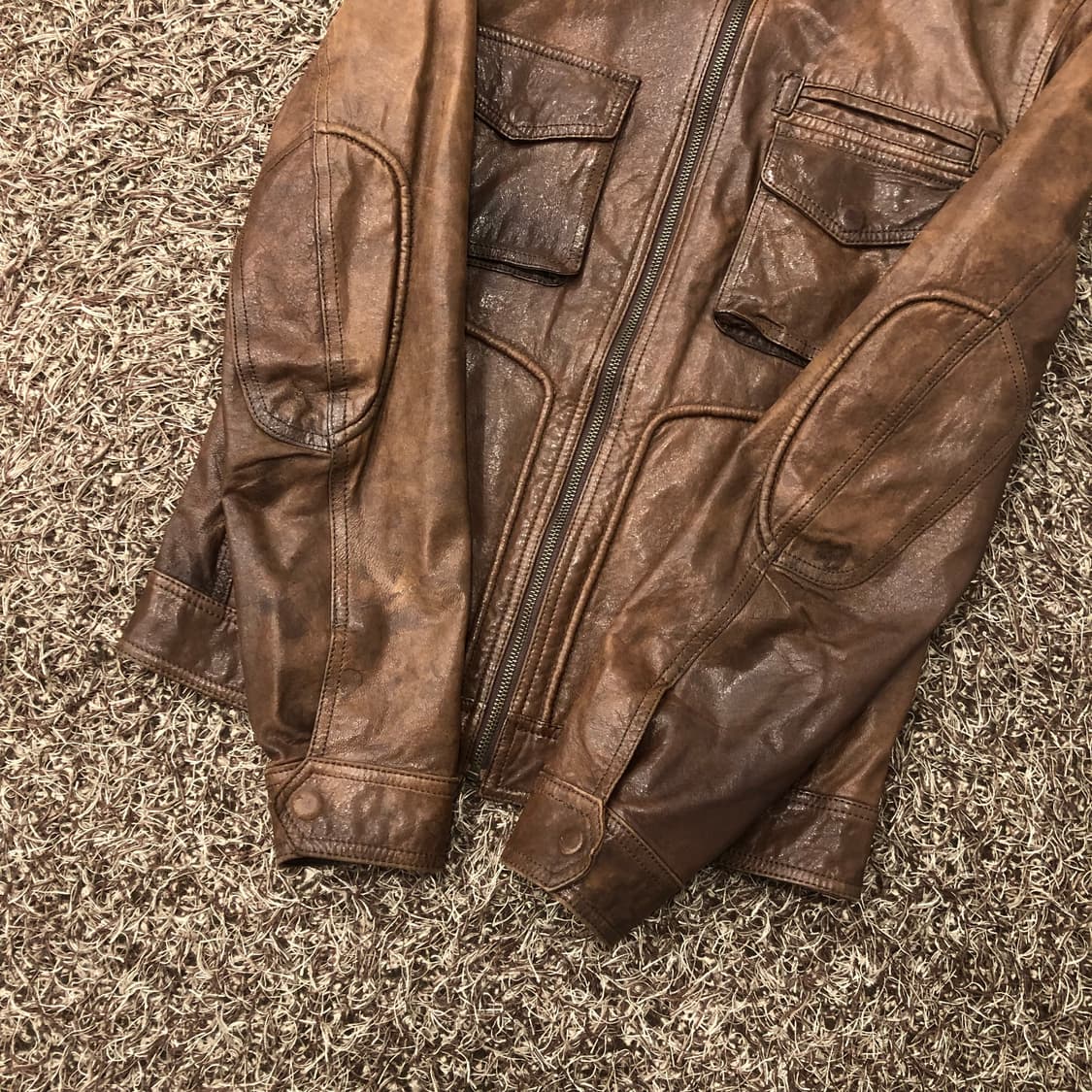 BON 빈티지 양가죽 멀티포켓 브라운 레더 가죽 자켓 상품이미지3