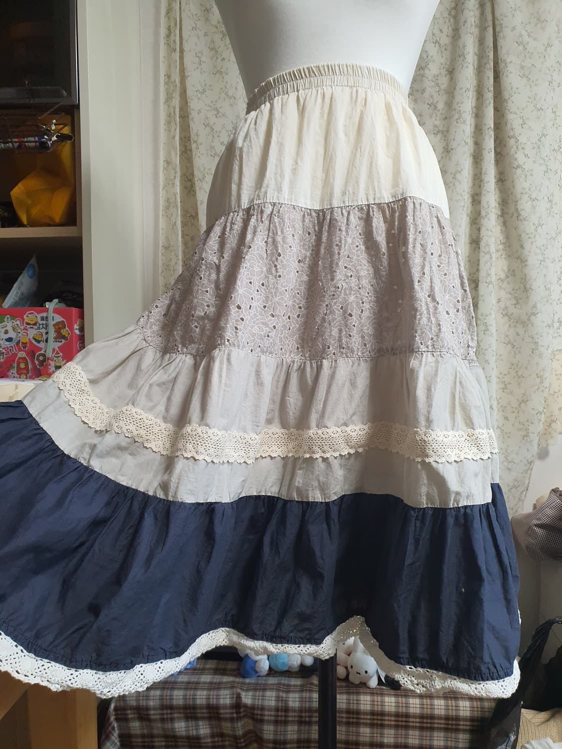 [빈티지] 모리걸 패치워크 레이스 캉캉 롱 스커트 리폼완 상품이미지1