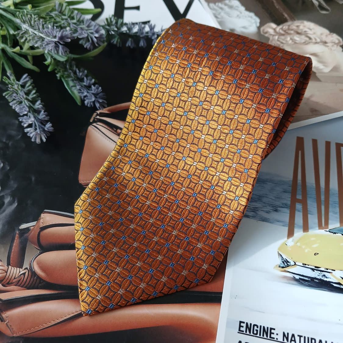 타이랙 실크 골드 기하 패턴 넥타이 9.6cm A+등급 A19853
 상품이미지4