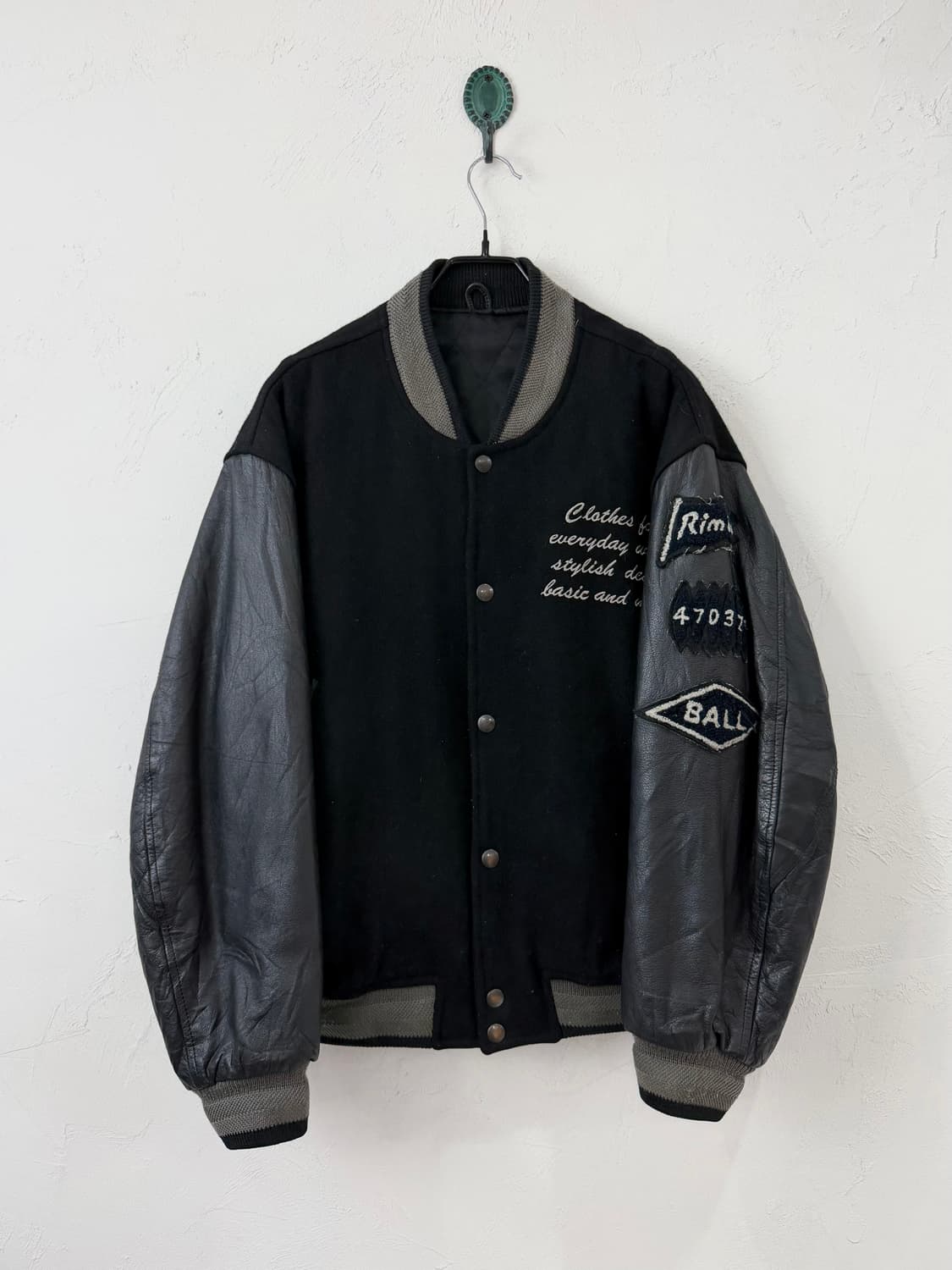 90s BALL ITALY 카우레더 슬리브 바시티 자켓 상품이미지1