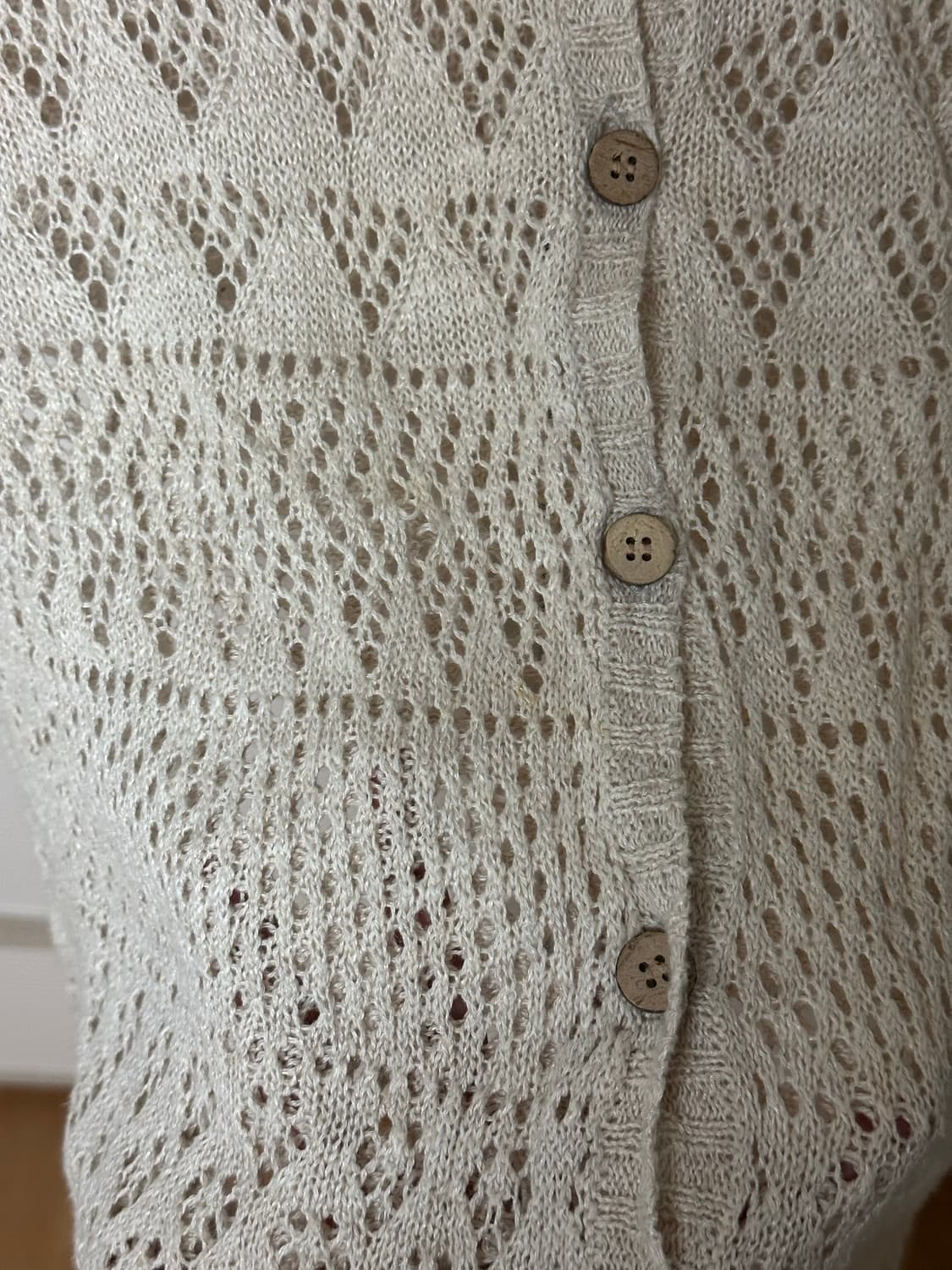 급처(착샷O) 빈티지 베이지 니트 반팔 가디건 모리걸st 상품이미지4