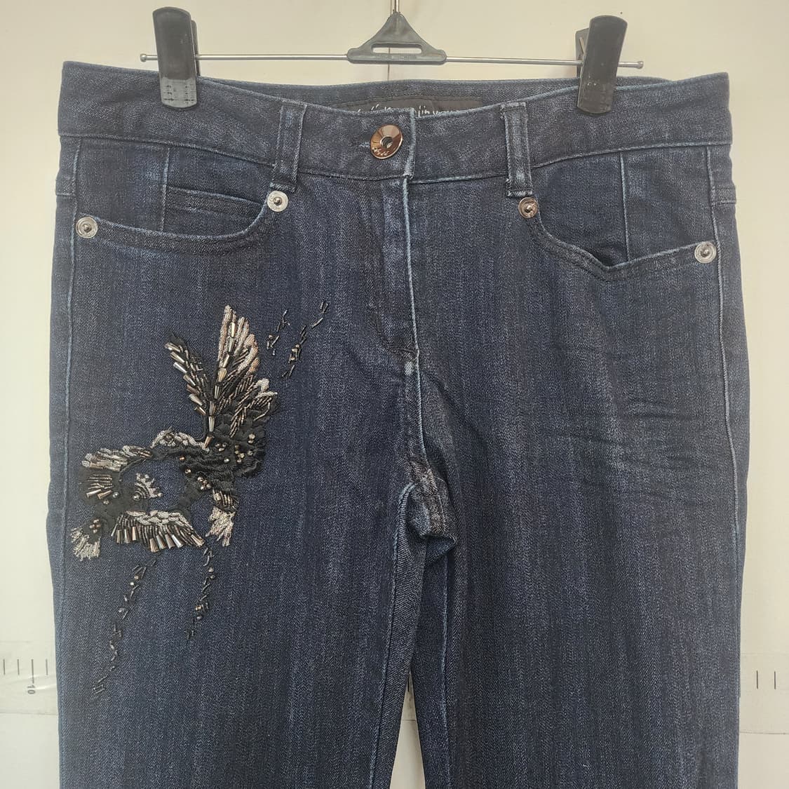 오브제 자수 장식 진청 데님 바지 상품이미지2