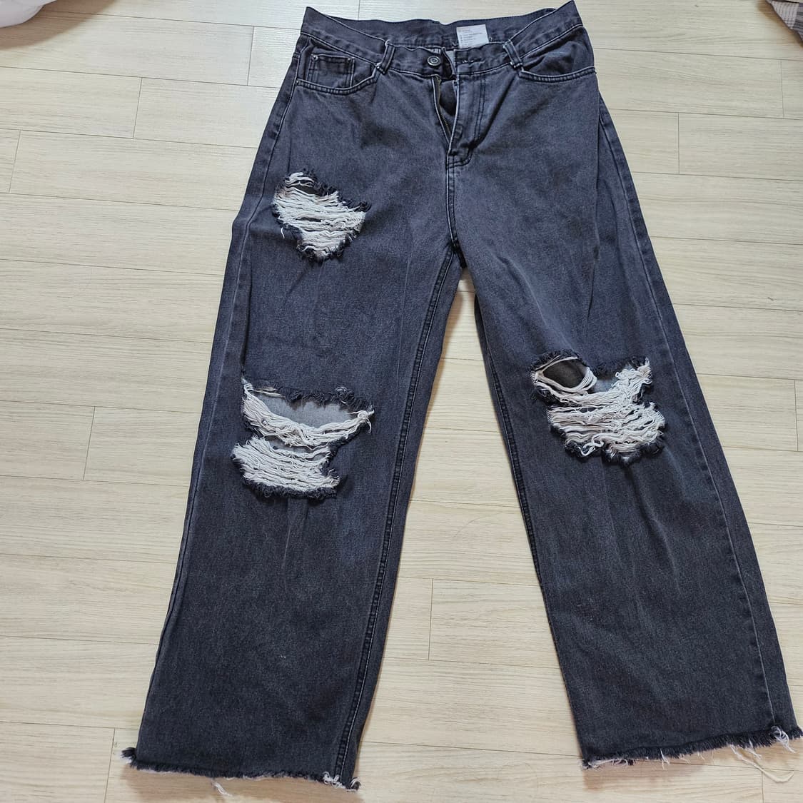 블랙 데님 찢청바지 상품이미지1