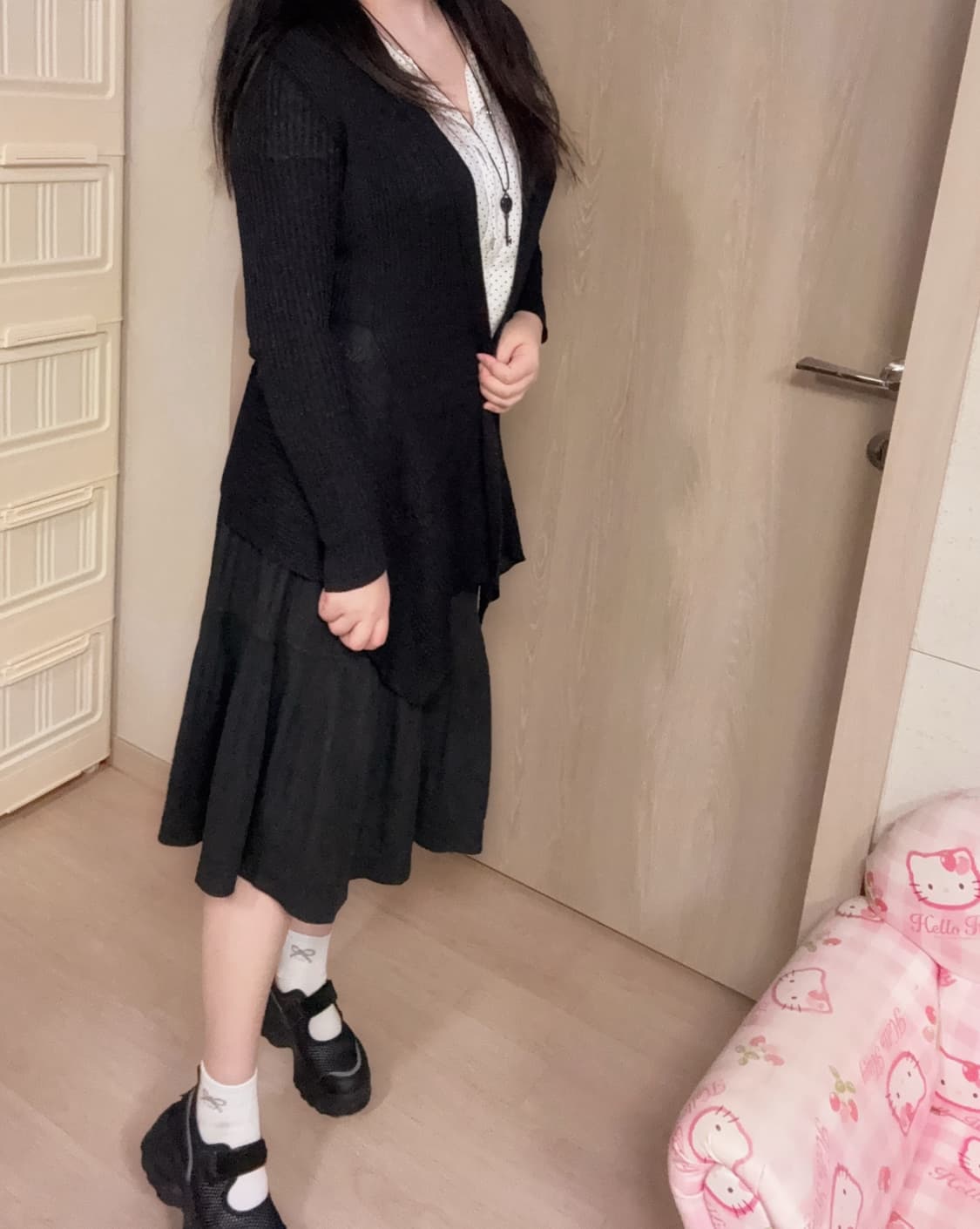 블랙 히메갸루 도트 포인트 약 시스루 프릴 셔츠 캉캉 레이어드 코디세트 상품이미지2