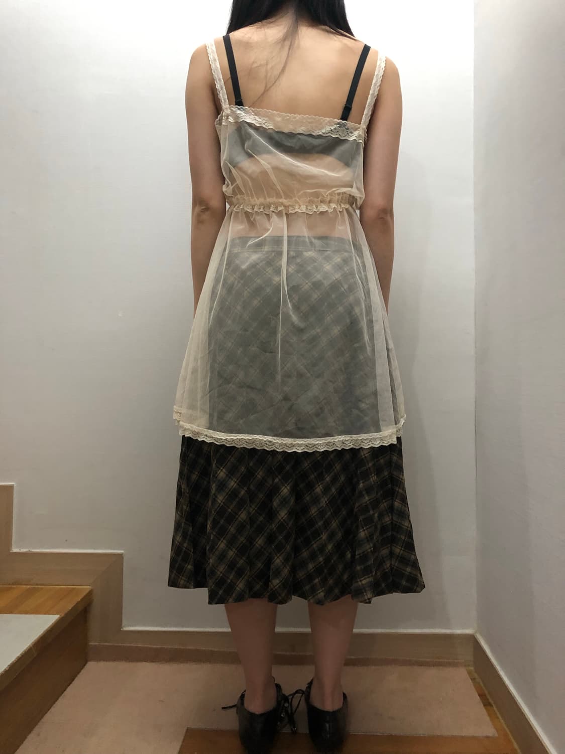 빈티지 그린 체크 울 플리츠 스커트 상품이미지5