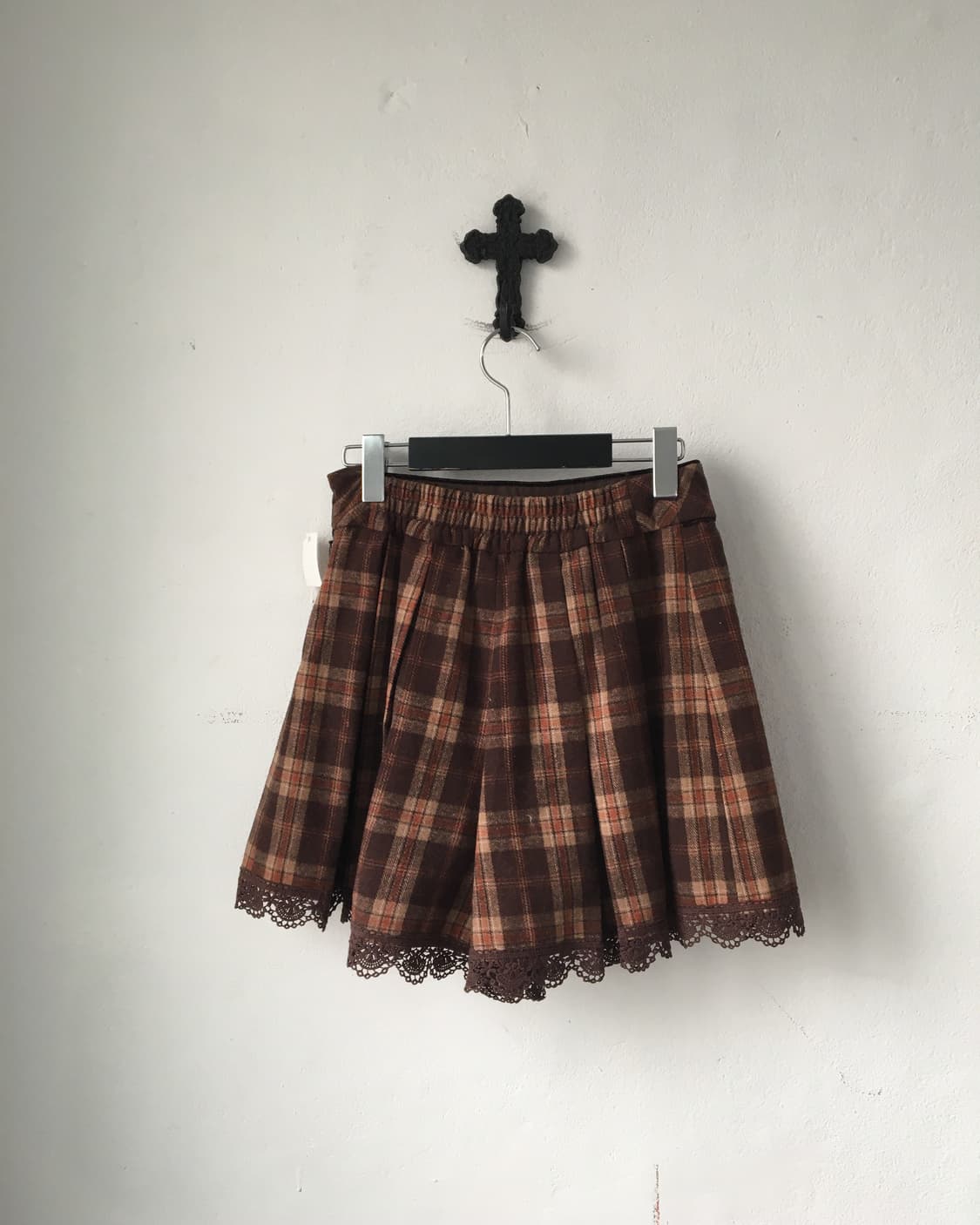 Lace trimming check pattern pleats short 상품이미지2