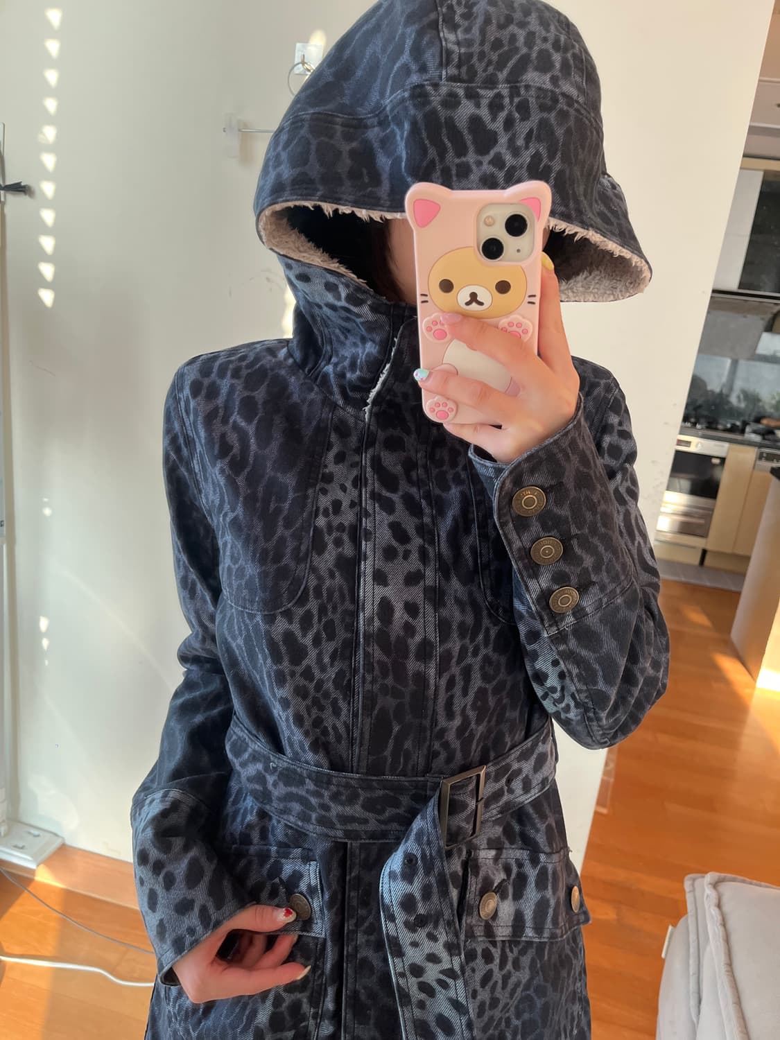 히스테릭 글래머 레오파드 양털 후드 트렌치 코트 상품이미지4