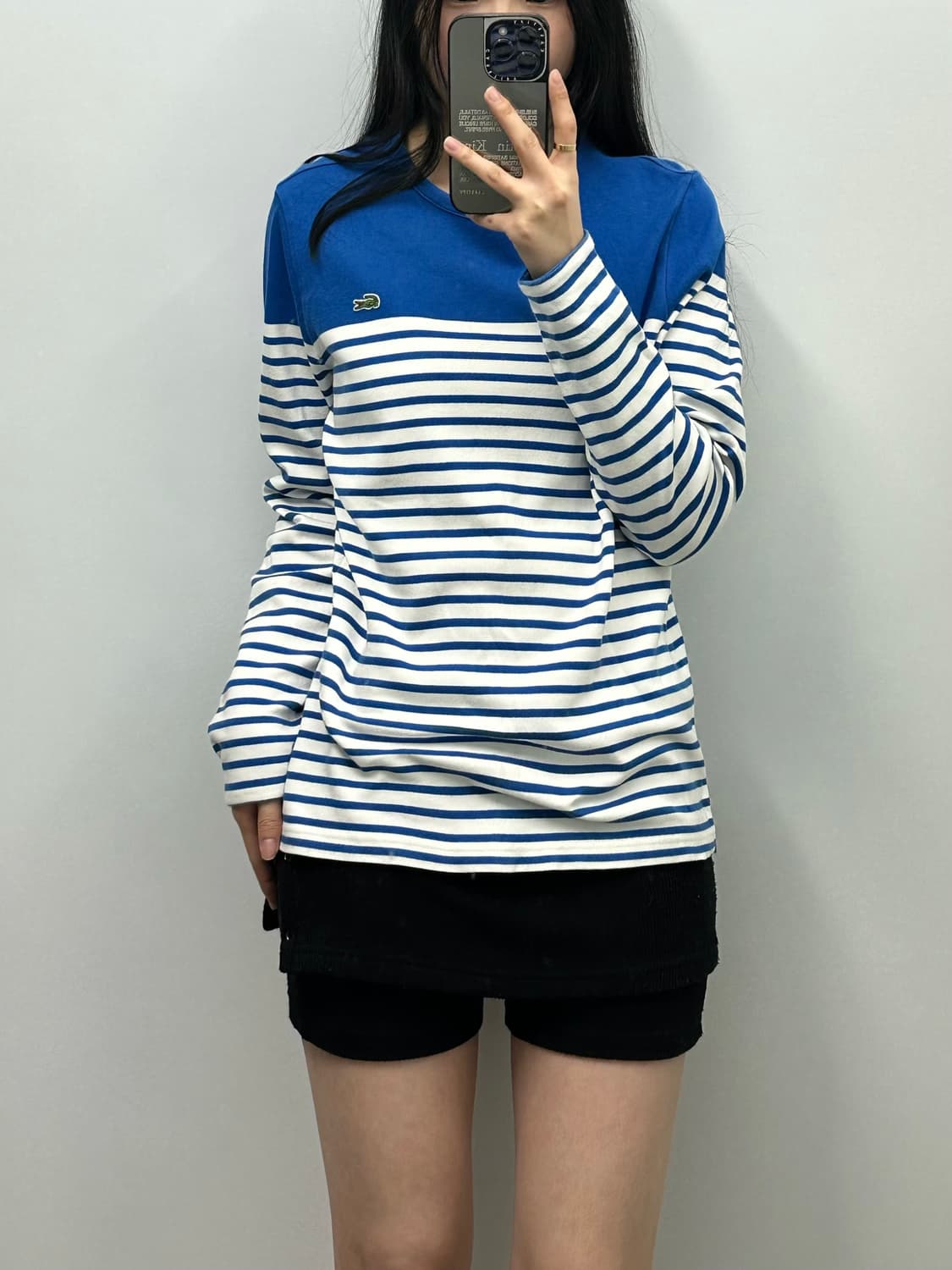 라코스테 자수로고 단가라 스트라이프 긴팔티셔츠 상품이미지1