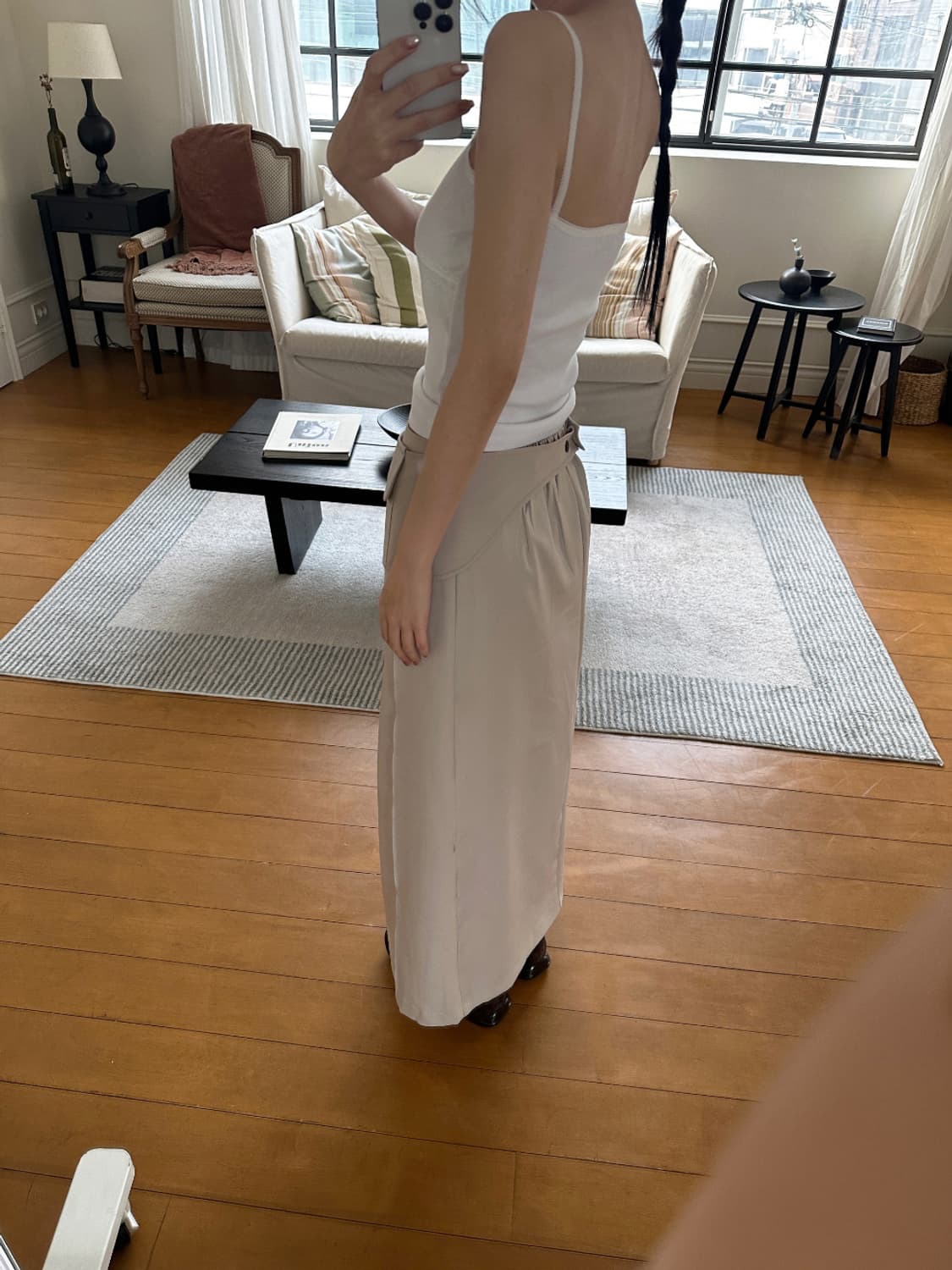 새상품) 포켓 레이어드 롱 스커트 베이지 상품이미지2