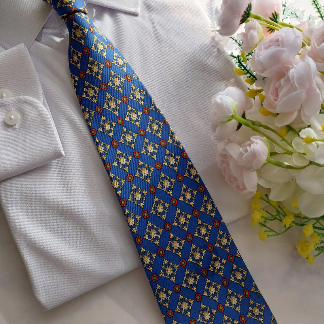 니나리치 실크 블루 모자이크 패턴 넥타이 10.2cm A+등급 K1302 상품이미지10