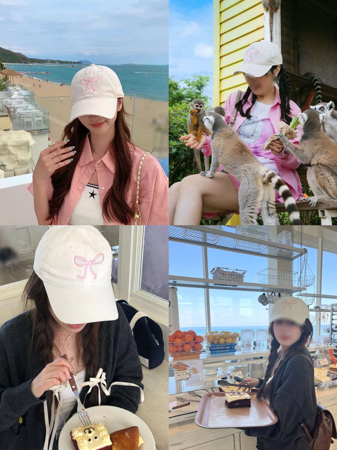 크림베이지 핑크 레터링 프루타 리본 볼캡 모자  상품이미지3