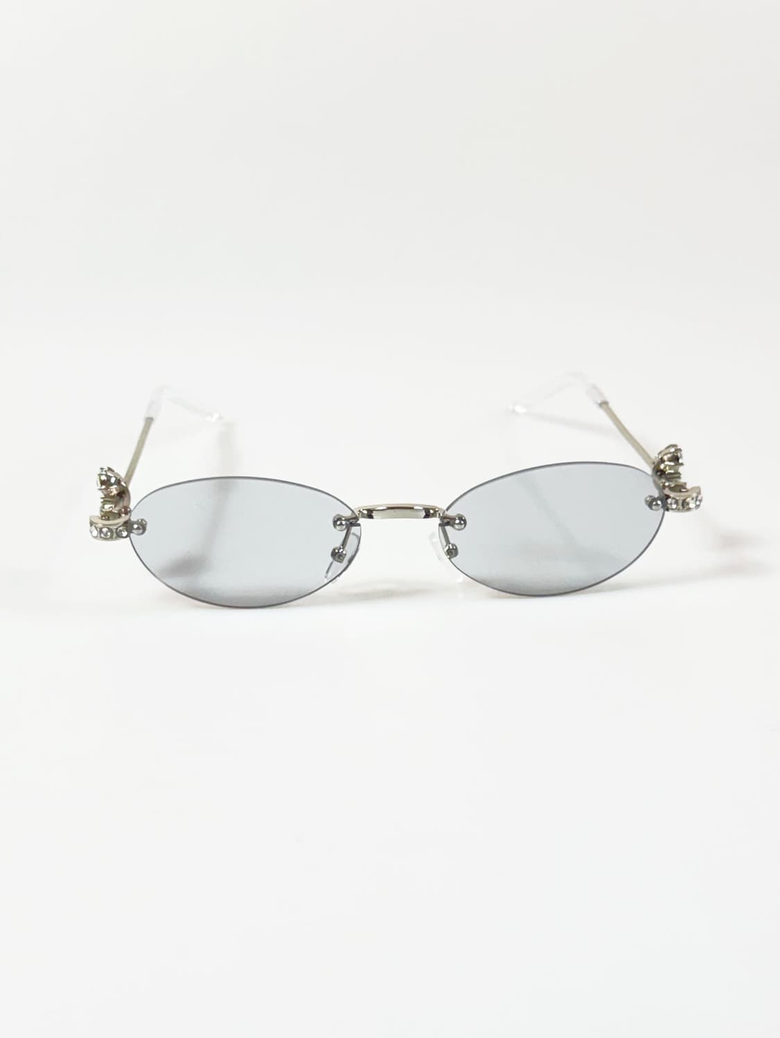 크리스탈 템플 디테일 무테 오벌 메탈 빈티지 선글라스 상품이미지1