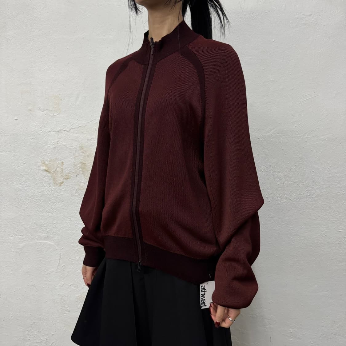 Y-3 버건디컬러 클래식 자카드 니트 쇼트 니트 집업 상품이미지1