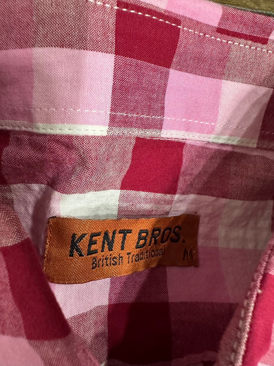 일본빈티지 KENT BROS 핑크 깅엄체크 시어서커 반팔셔츠 M 상품이미지6