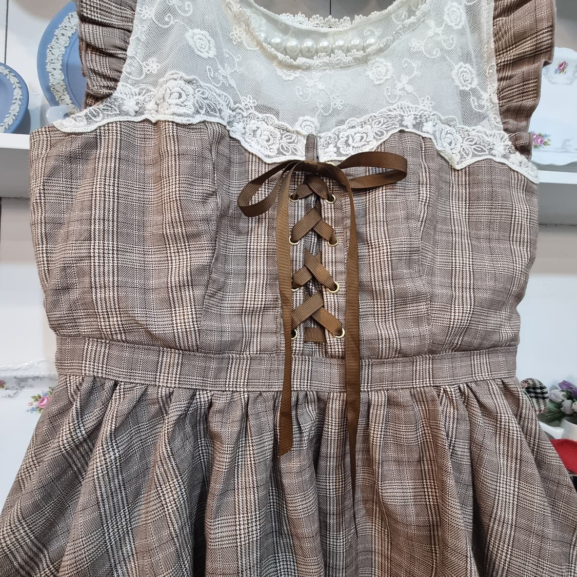 리즈리사 체크 레이스 리본 원피스 상품이미지2