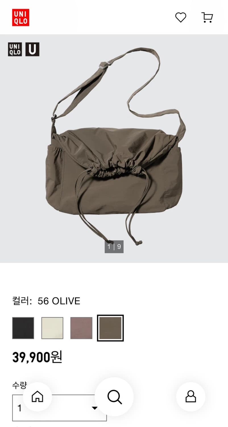 유니클로 드로우스트링 숄더백 올리브 상품이미지1