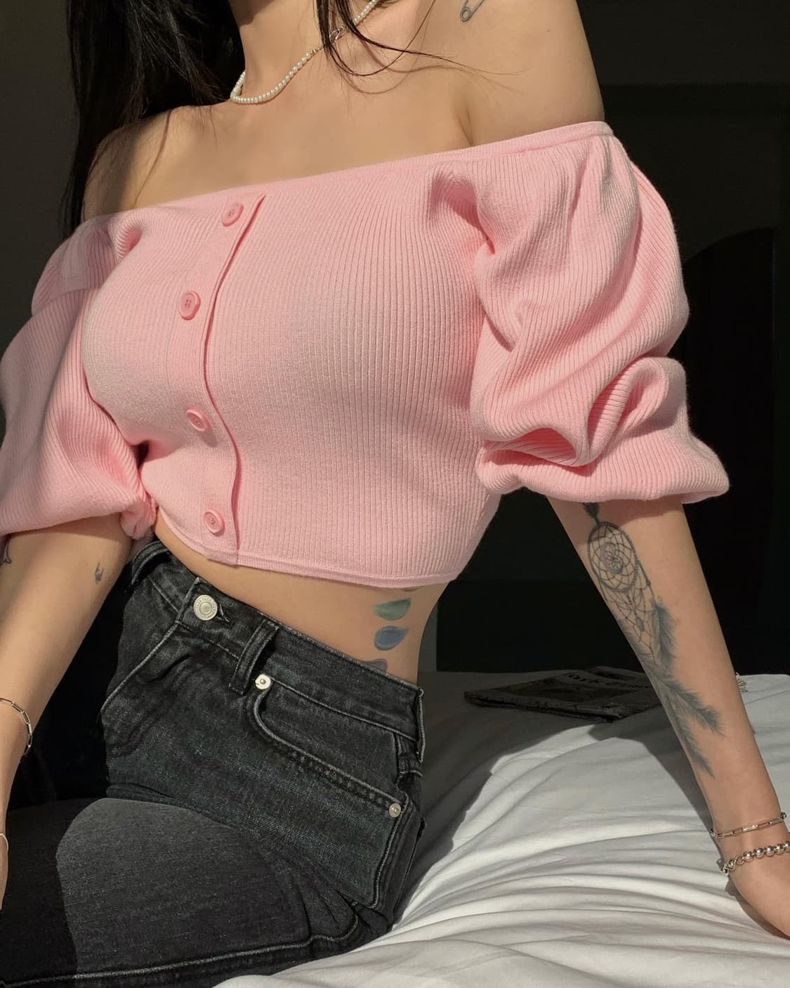 palejade off shoulder knit pink 상품이미지2