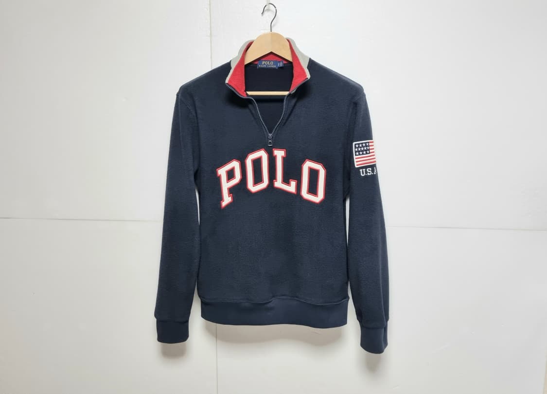 남성S 레어 폴로 성조기 빅로고 레터링 플리스 후리스 하프 집업 상품이미지3