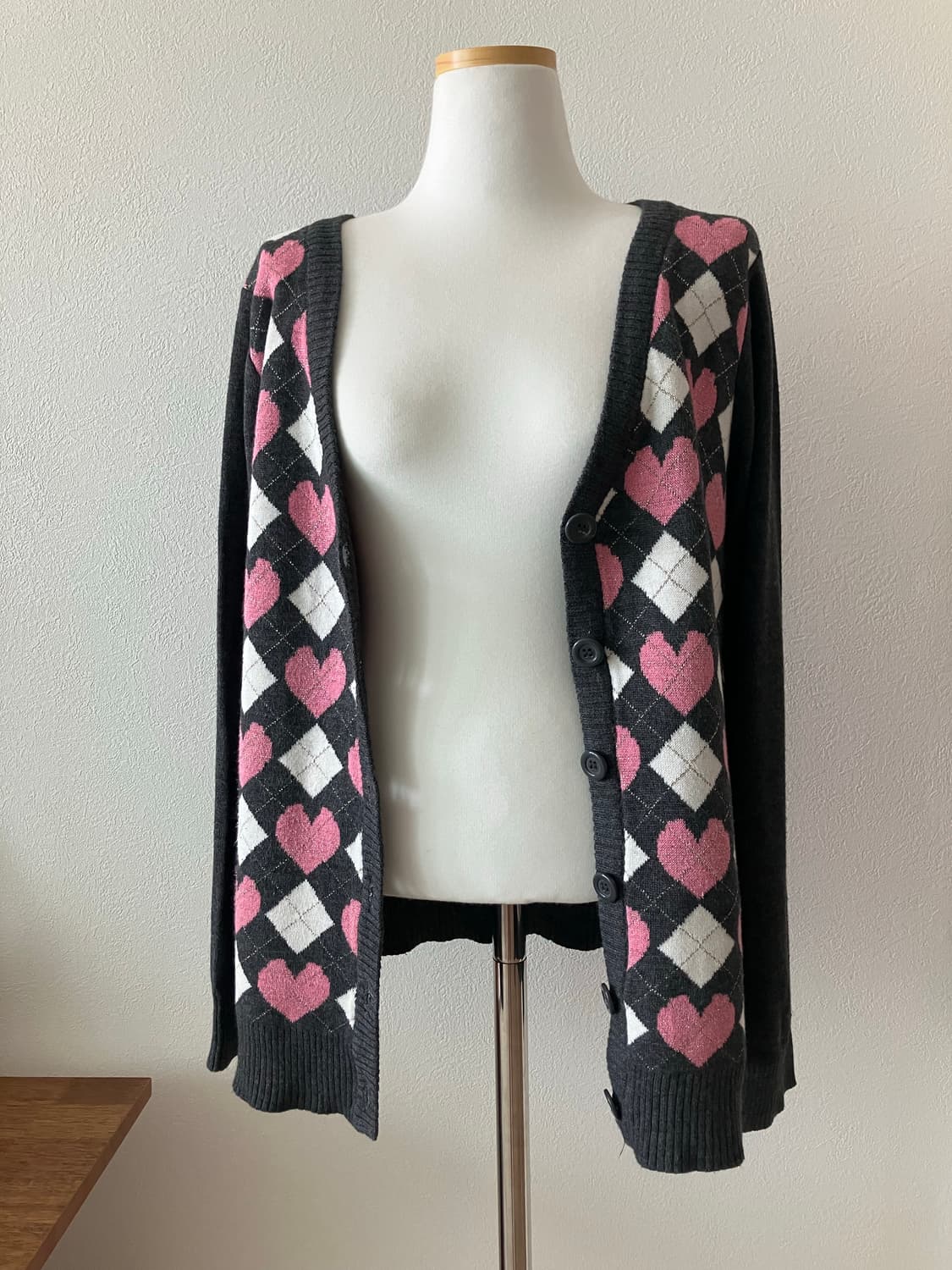 CLEF DE SOL 하트 아가일 가디건 일본빈티지 멘헤라 갸루 지뢰계 상품이미지1