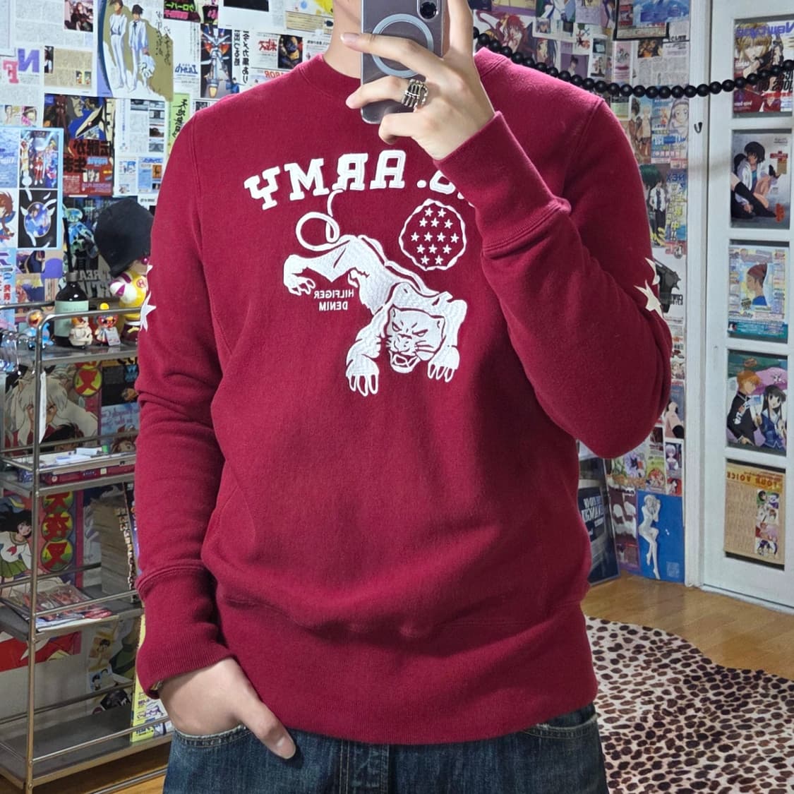 타미힐피거 버건디 별 자수 기모 맨투맨 상품이미지1