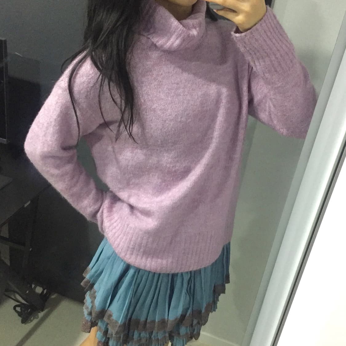 JPV 하구미 사와코 터틀넥 풀오버 라일락 멜란지 니트 상품이미지3