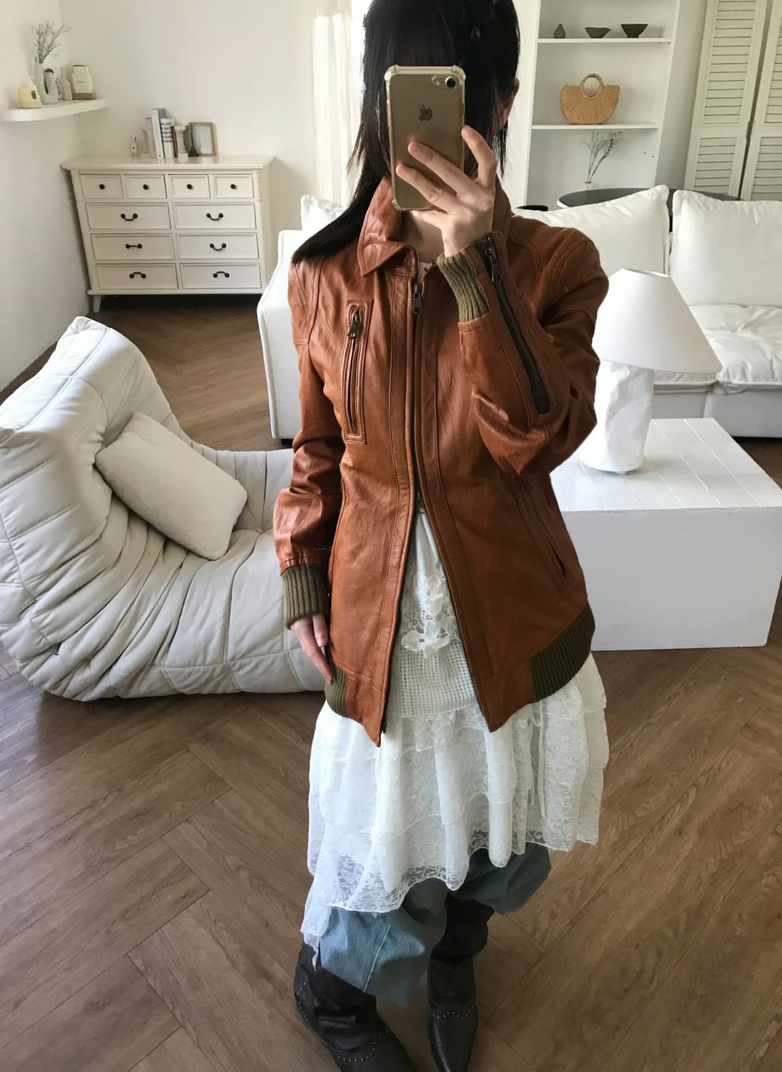 vintage brown sheepskin leather jacket 상품이미지2