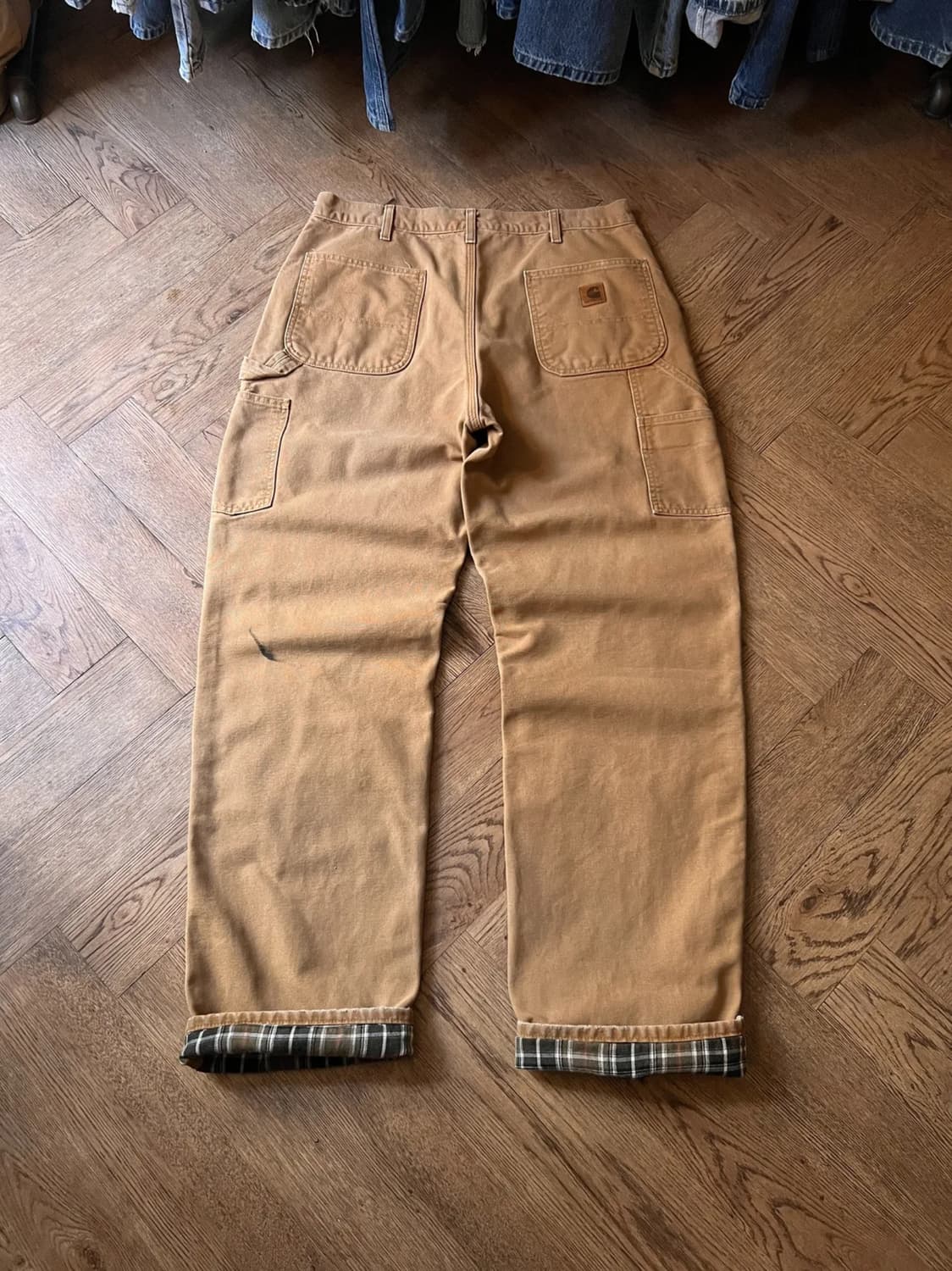 [36]칼하트 USA 체크 라이닝 브라운 싱글니 워크팬츠 상품이미지1