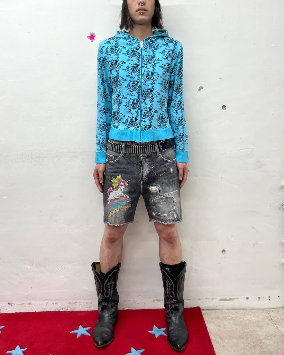 Flower crop blue zip-up hood 상품이미지3