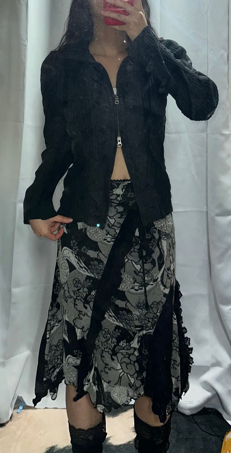 와투케 골지+나일론 투웨이 집업 오즈온 오존 오리엔탈 스커트 코디 상품이미지1