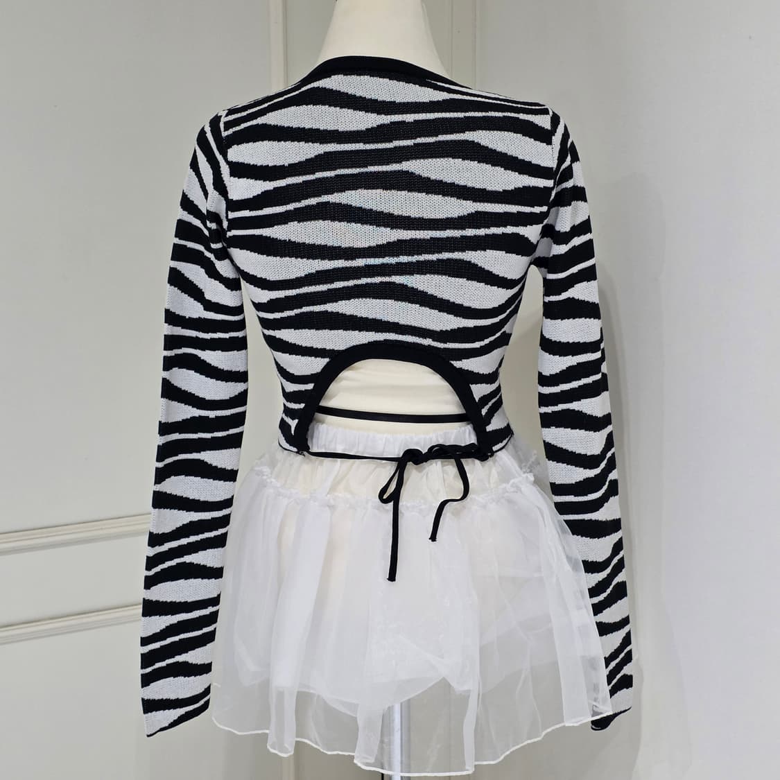빈티지 지브라 y2k 스트랩 크롭 니트 긴팔티셔츠 상품이미지5