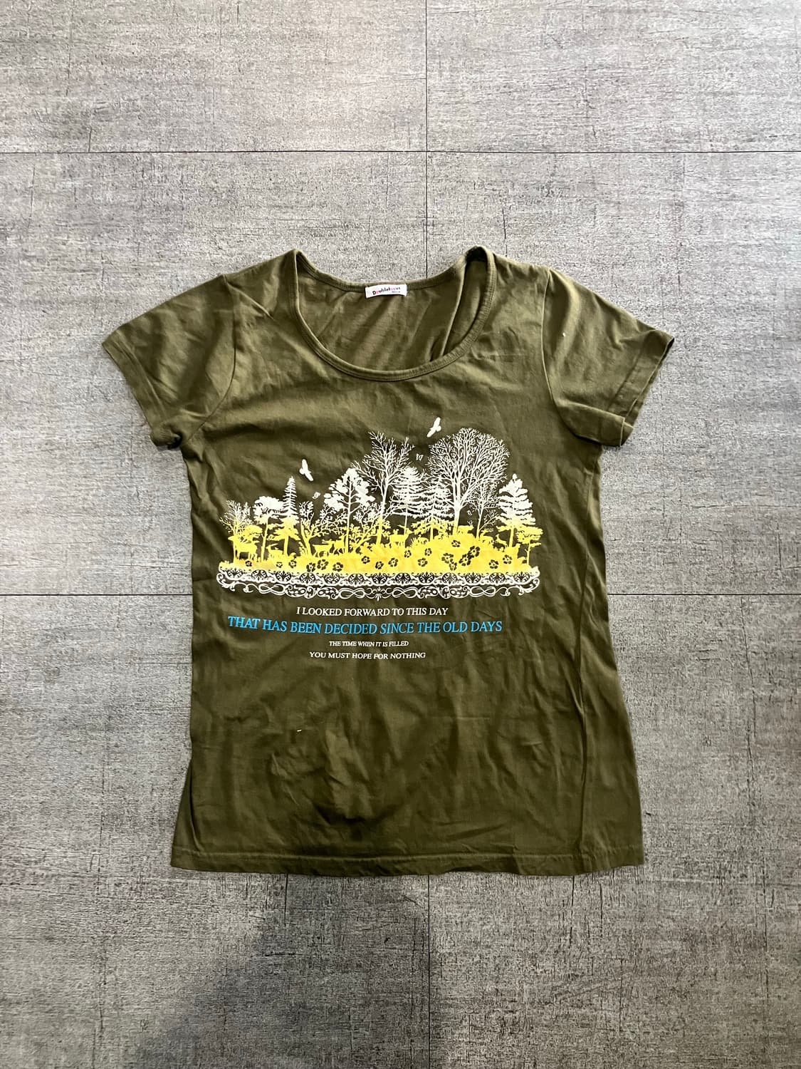 일본빈티지 Doublefocus 핀터깔y2k 딱붙핏 반팔티셔츠 카키 상품이미지1