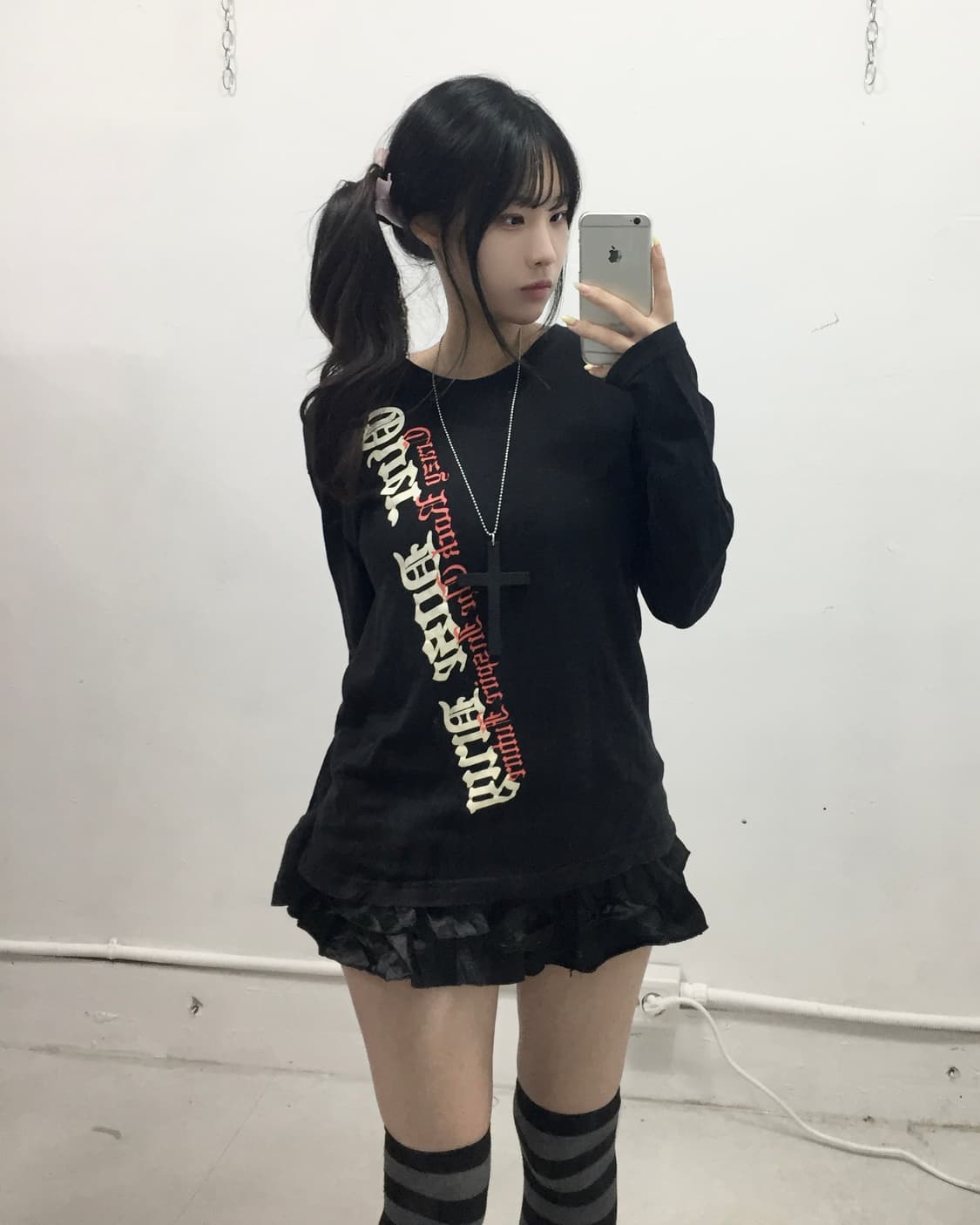 [SION] 펑크 인디언 y2k 고딕 레터링 롱슬리브 상품이미지2