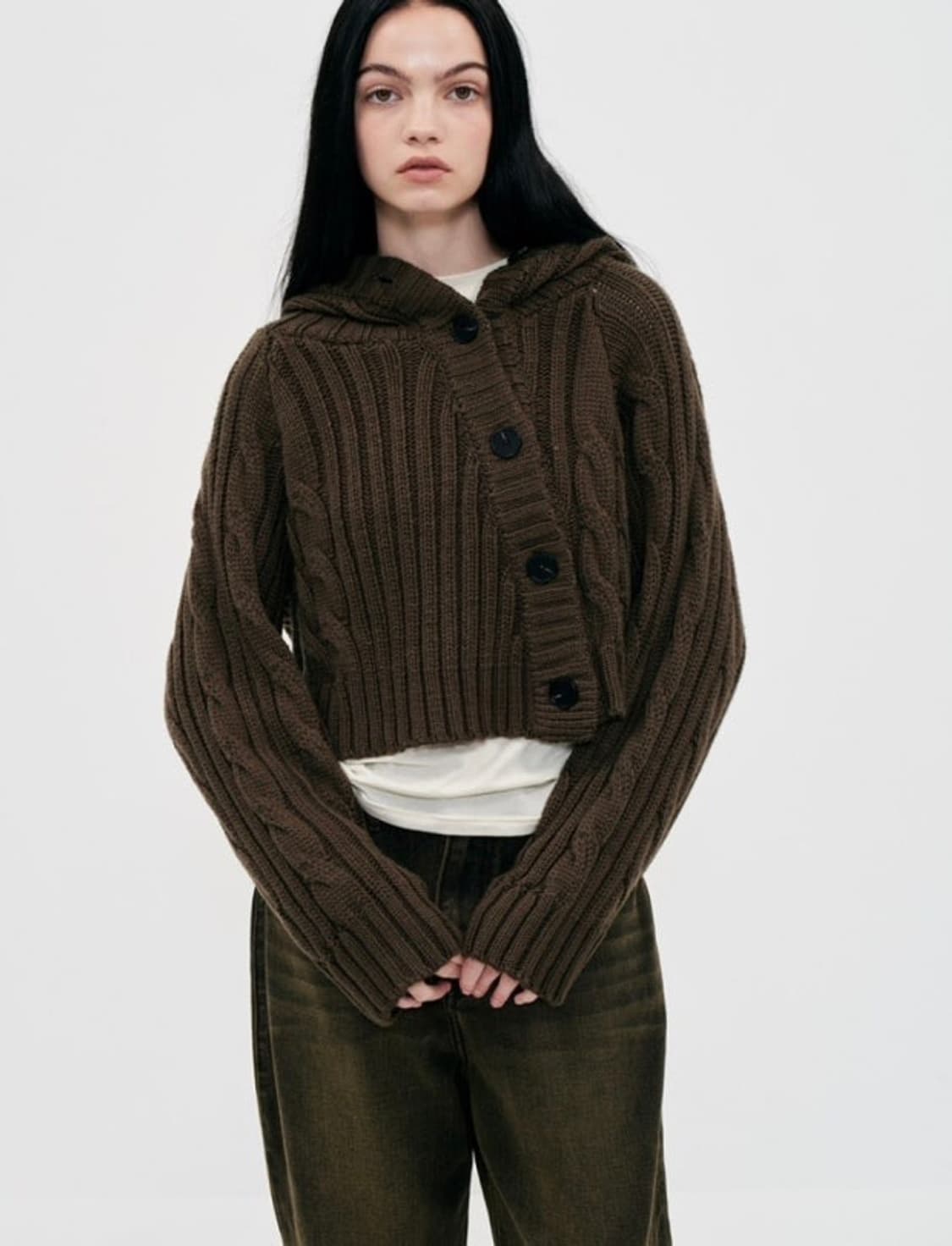 밀로 우먼 버튼 후드 볼레로 가디건 블랙 상품이미지2