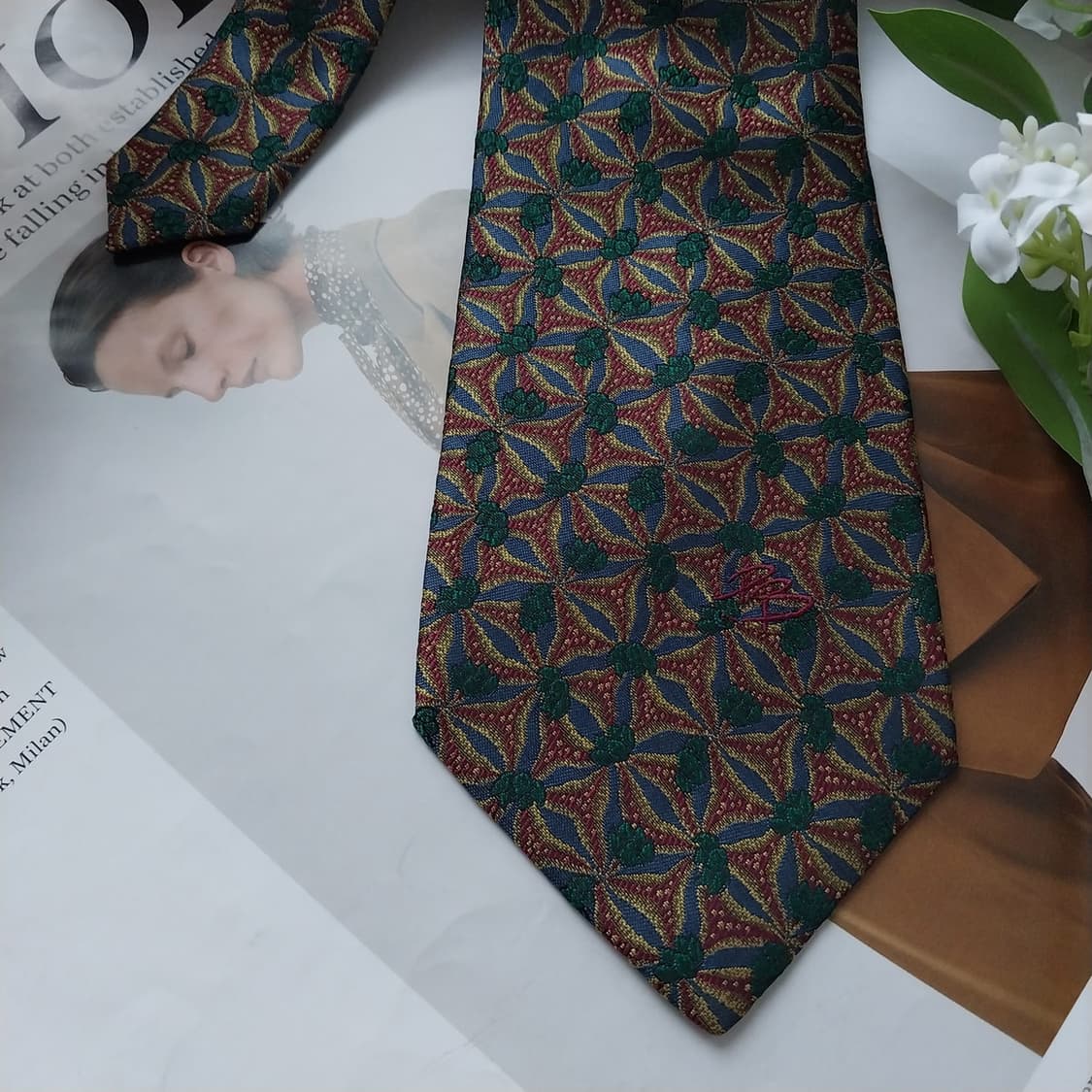 피에르 발망 실크 그린 기하학 패턴 넥타이 9.8cm A+등급 K1625 상품이미지5