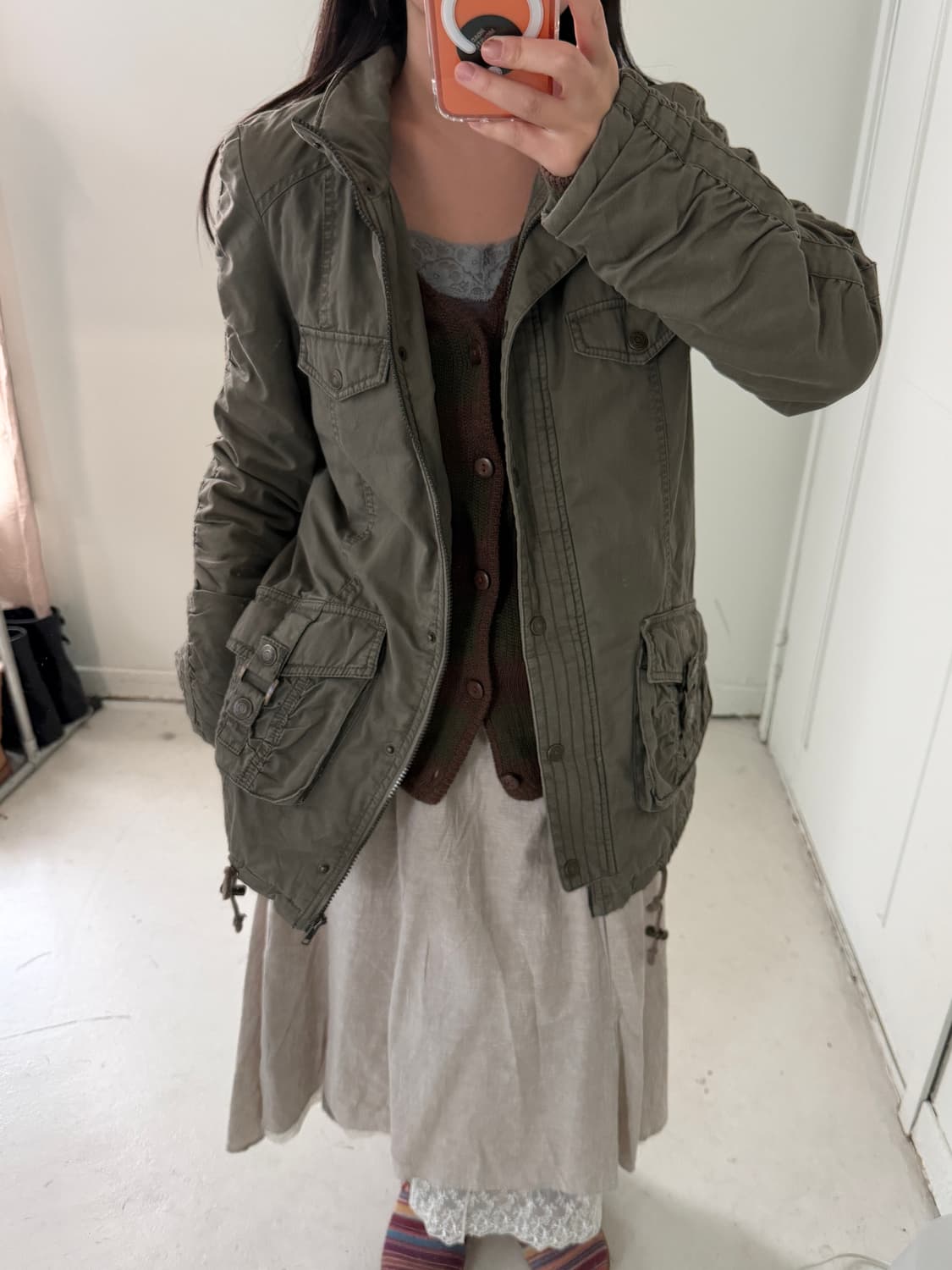 일본빈티지 y2k 카키 셔링점퍼 상품이미지4