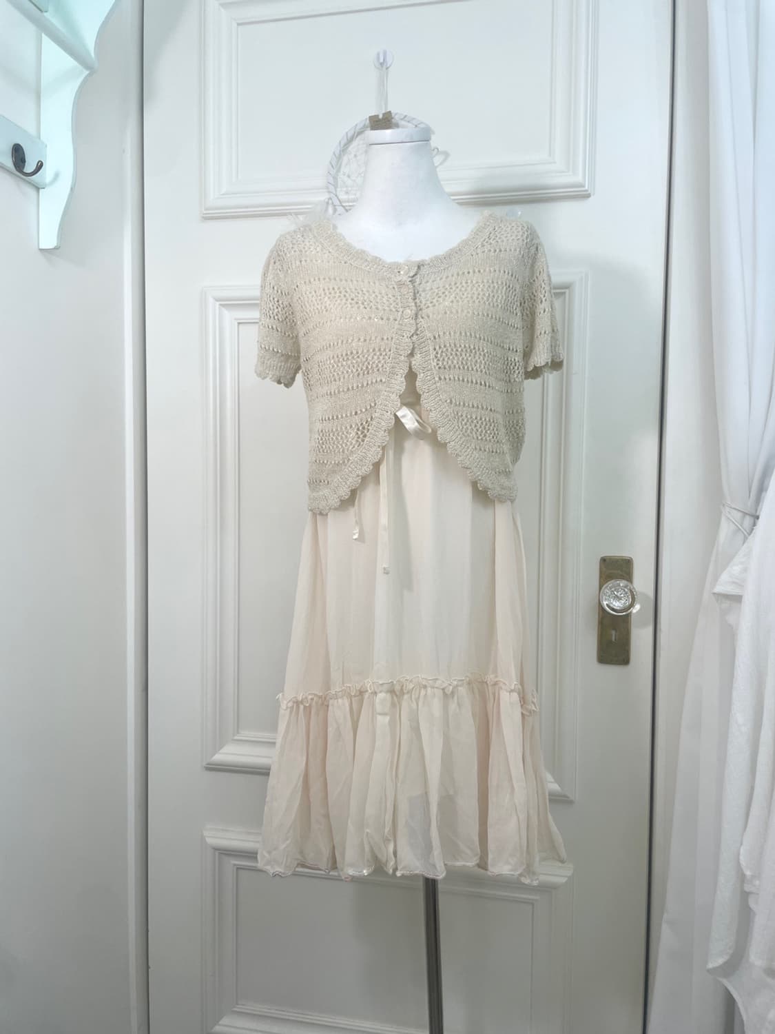 beige glitter mini crochet bolero 상품이미지2
