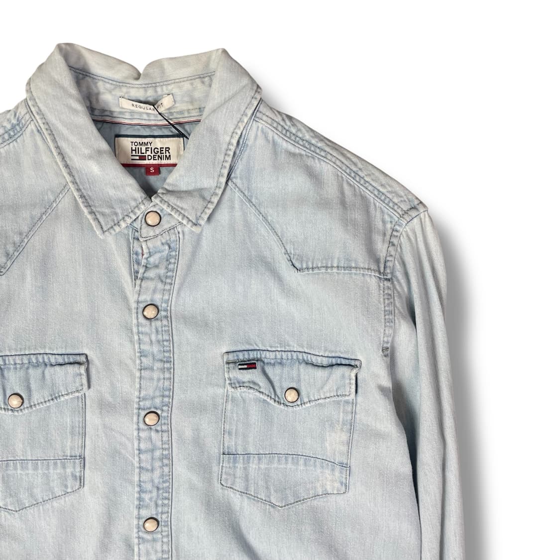 타미힐피거 미니로고 투포켓 연청 레귤러 데님 웨스턴 셔츠 S 상품이미지3