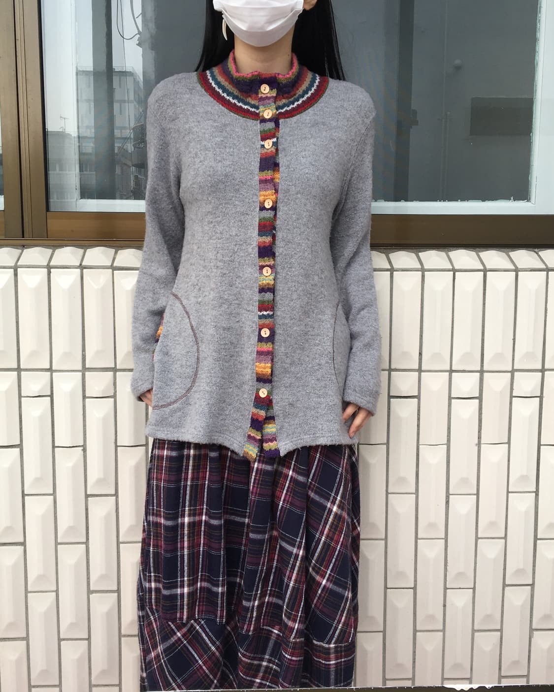 Line detail high neck knit cardigan 상품이미지1