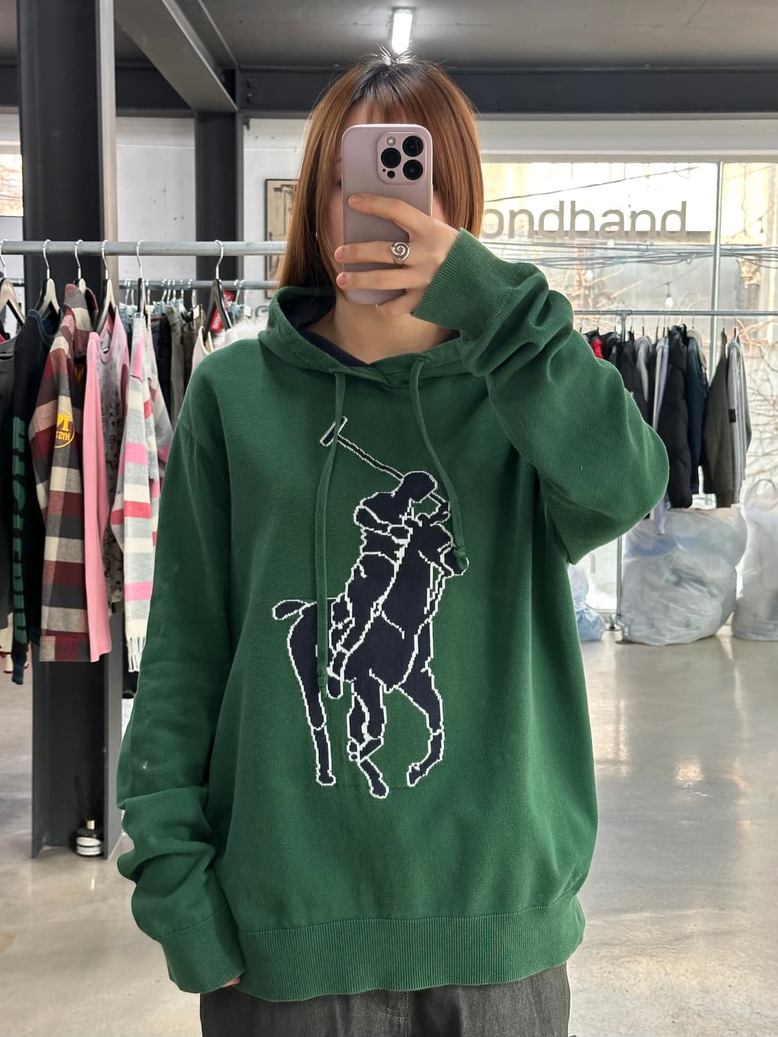 폴로랄프로렌 큐알텍 빅포니 코튼 후드 그린 상품이미지1