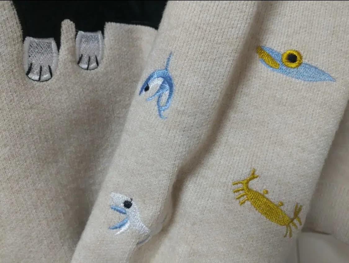 NamuGrim 소매자수 고양이 오트밀 베이지 니트 상품이미지2