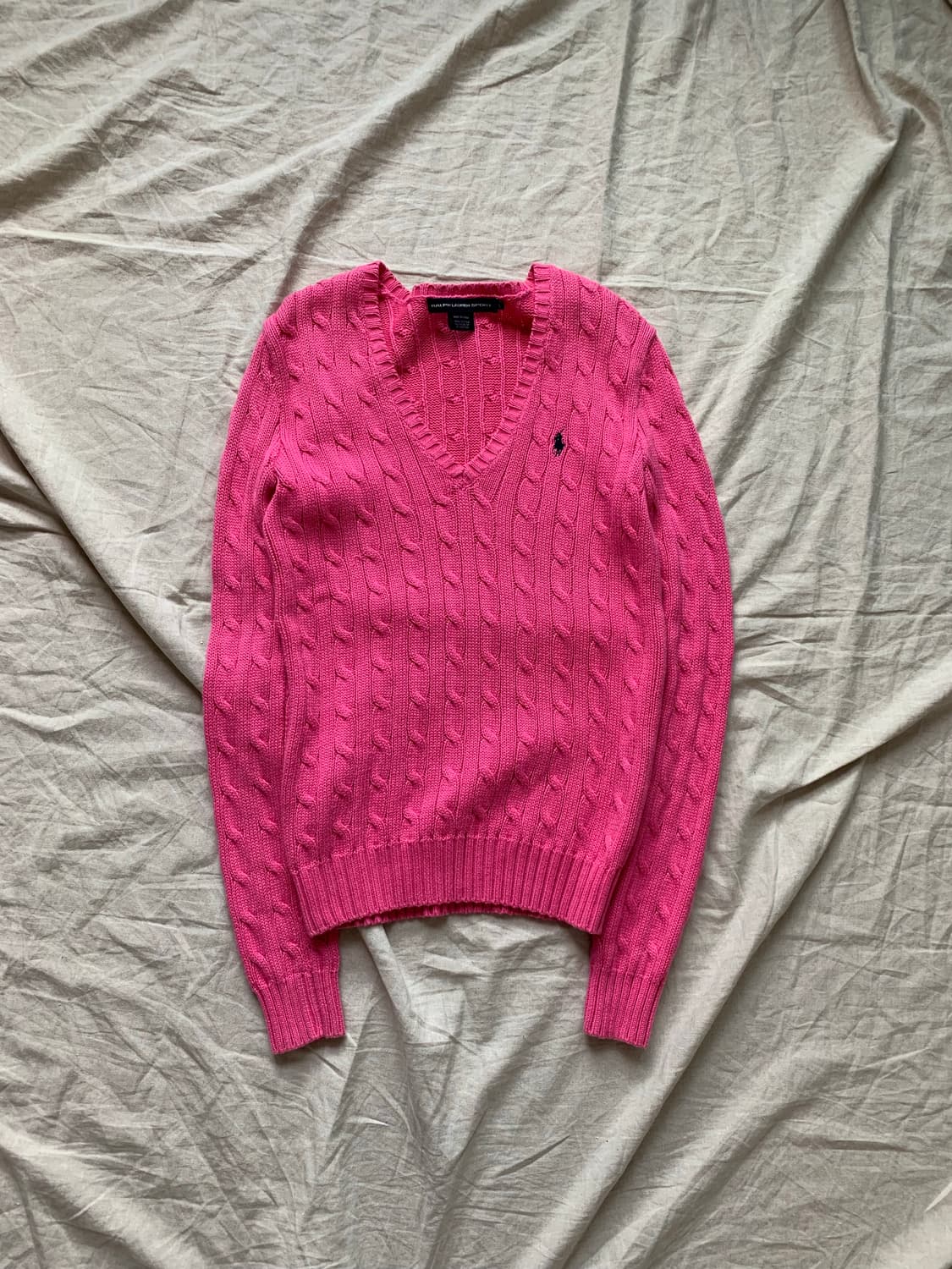 폴로 랄프로렌 포니로고 케이블 브이넥 니트 핑크 상품이미지5