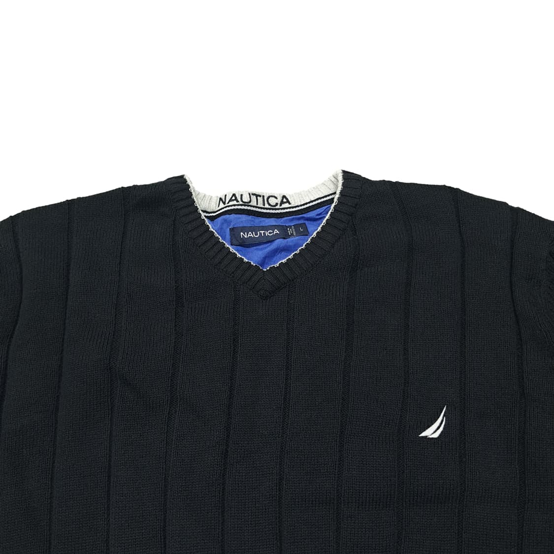 CL133 노티카 코튼 세일보트자수 블랙 브이넥 니트 스웨터 상품이미지2