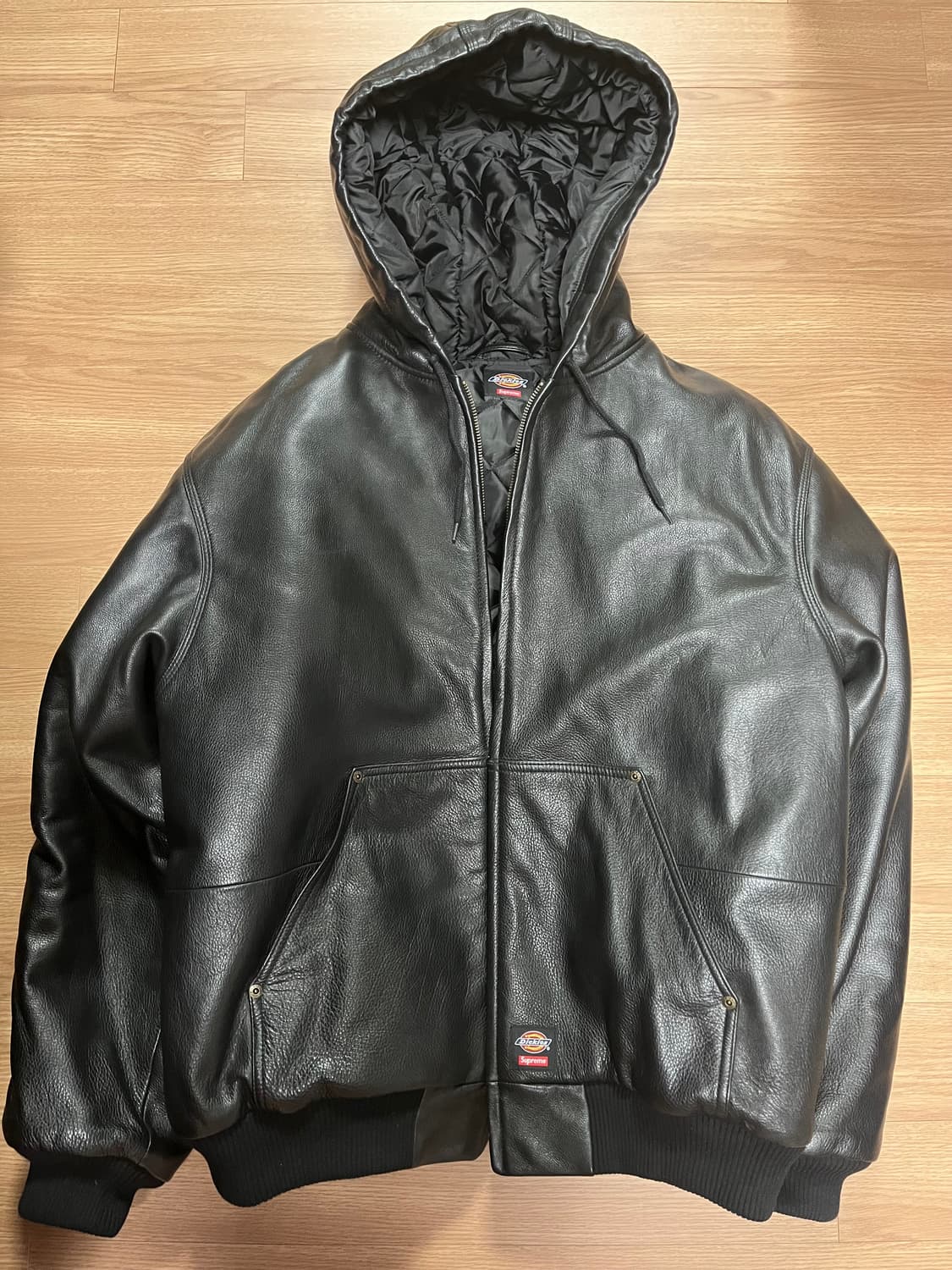 슈프림 디키즈 후드 레더 워크 자켓 블랙 XL 상품이미지1