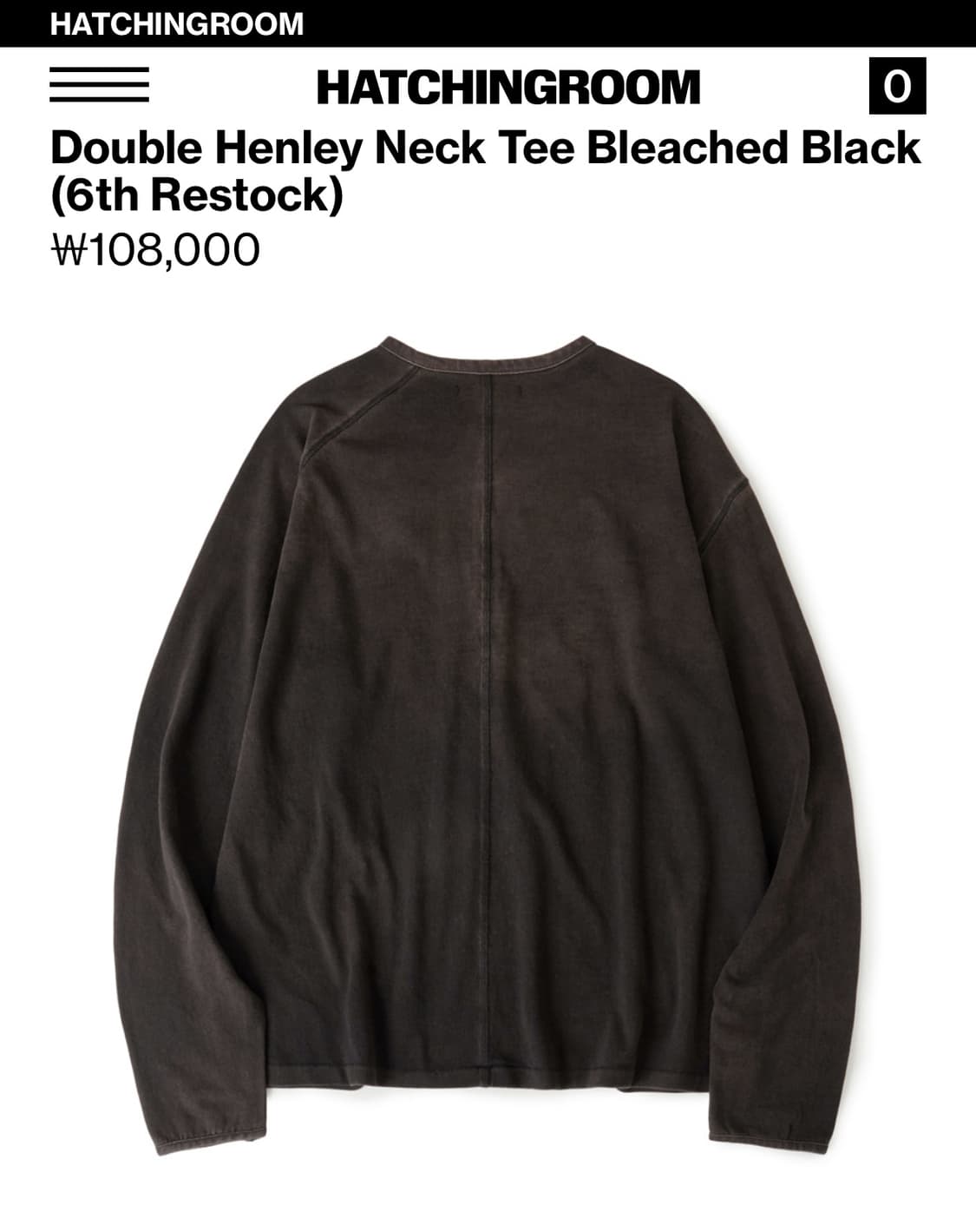 해칭룸 Double HenleyNeck Tee Bleached Black 상품이미지2